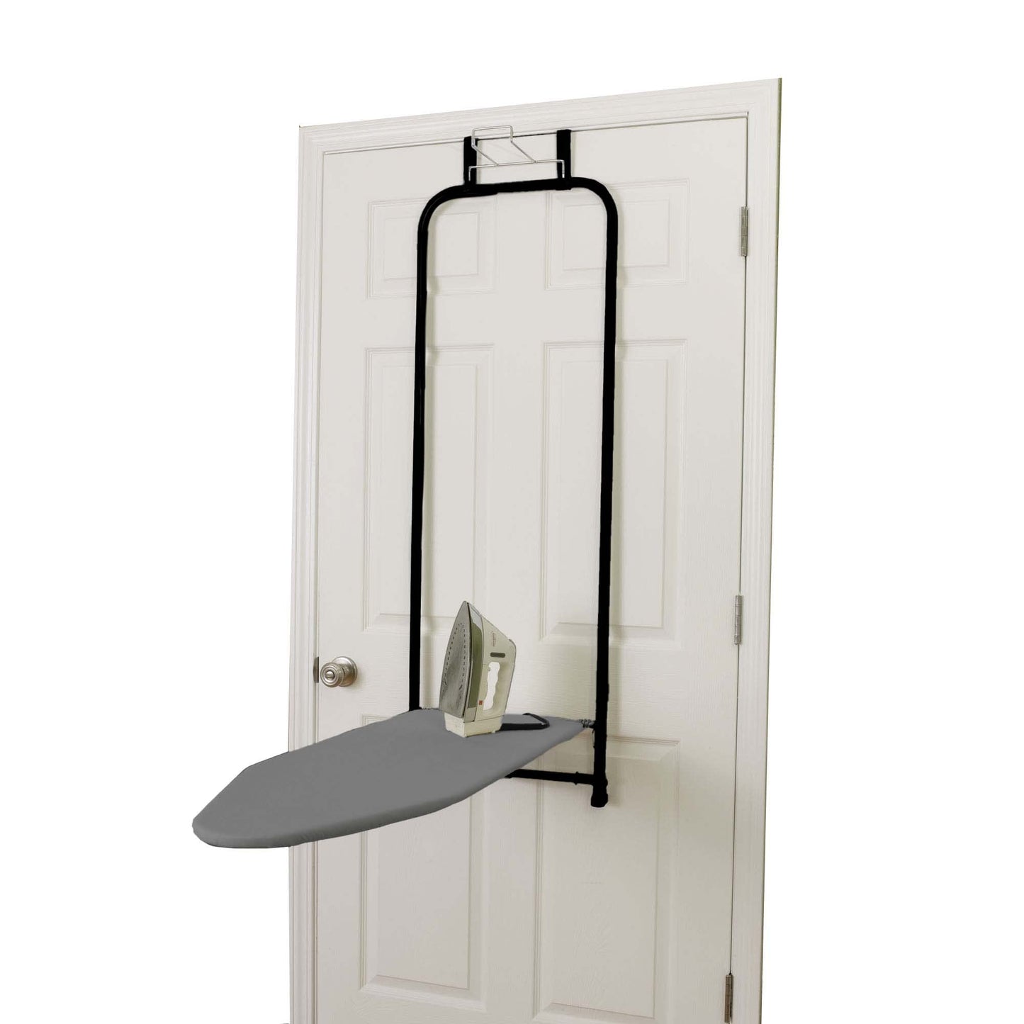 Household Essentials Over the Door Ironing Board, Self-Closing, Slim and Compact, Perfect for Small Spaces, Includes Padded Board Cover, Matte Black