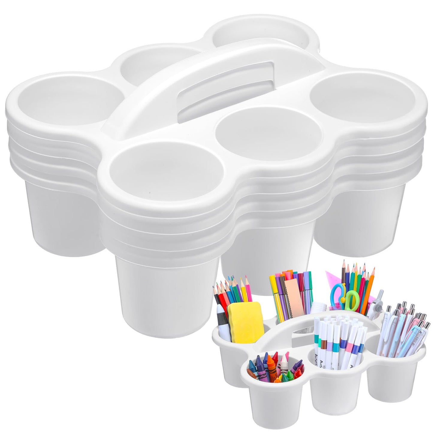 DoubleFill 4 Pcs Plastic Storage Caddy Organizer with Handle Teacher Supply Storage Classroom Caddy for School, Pencil, Pen, Art Supply, Drink Delivery