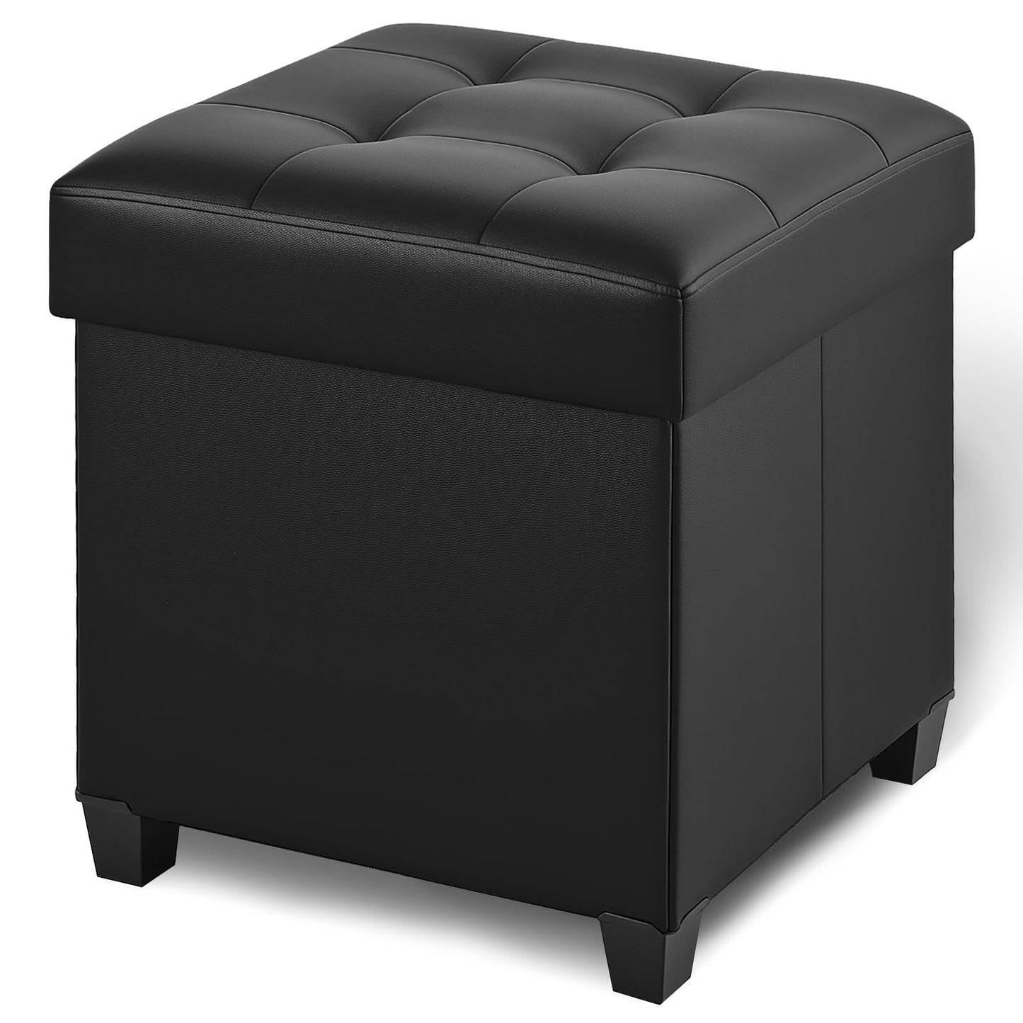 FIMIVIBI 17.7" Ottoman with Storage, Square Storage Ottoman for Dorm, Faux Leather Ottomans with Legs for Living Room, Bedroom, Black