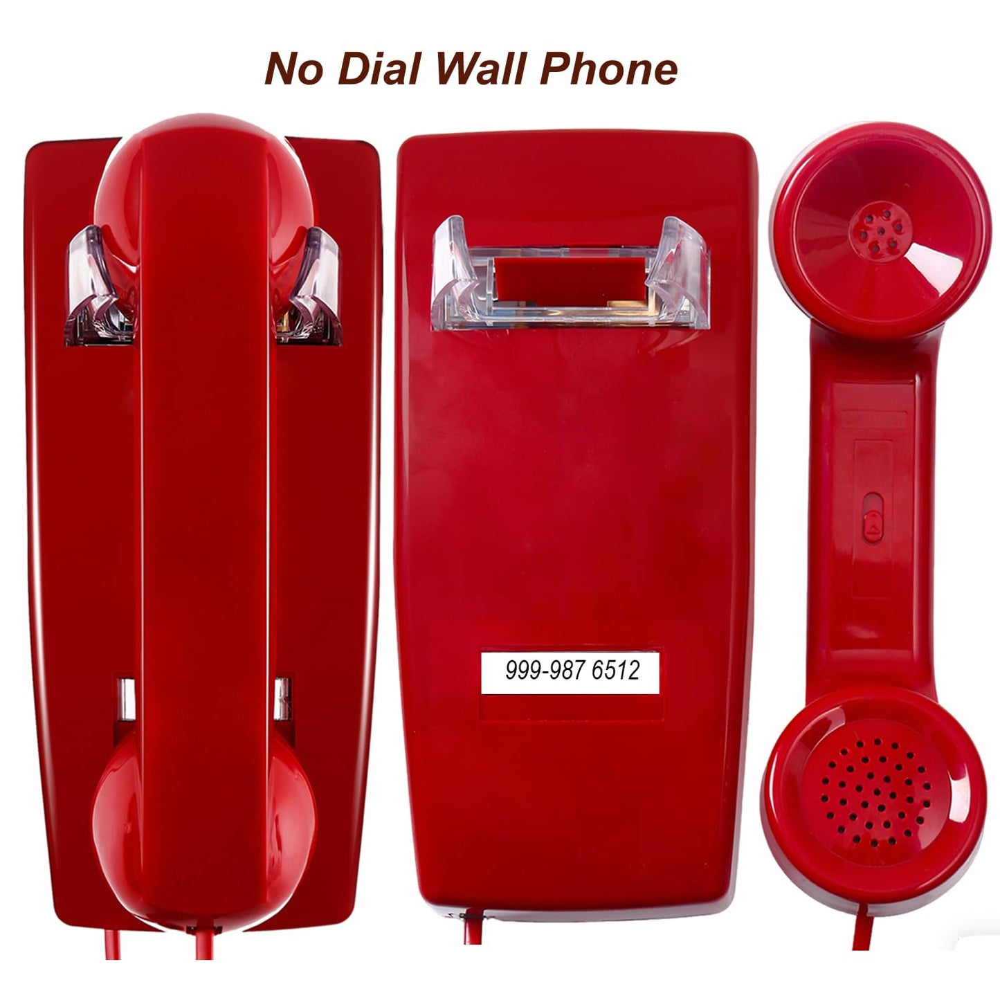 HTMengt No Dial Wall Phone for Elderly Dementia, No Dialpad Wall Telephone for Older,Incoming Calls Only Wall Phones for Senior, 2554 Wall Telephone without Keypad for Memory Care,Home,Bar,Garage, Red