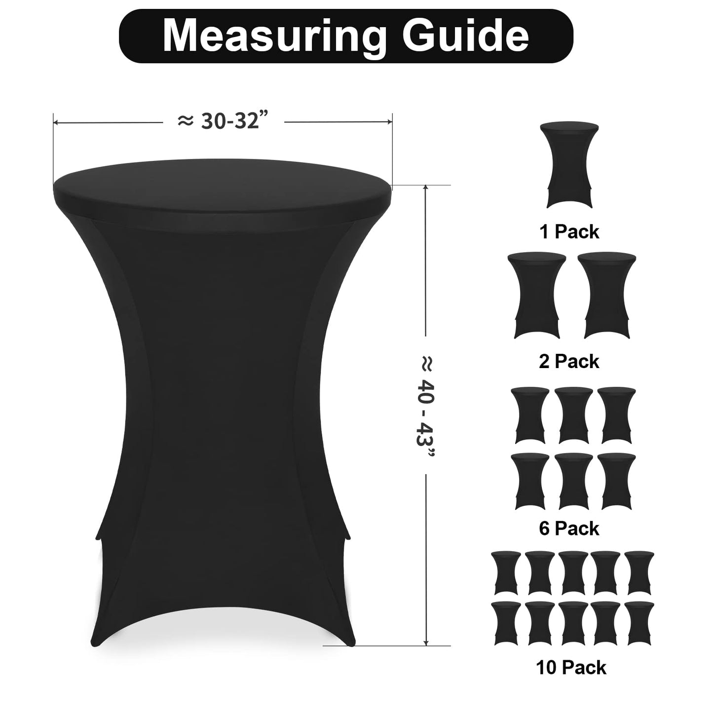 FestiCorp 2 Pack Spandex Black Table Cover, Cocktail Fitted Tablecloths, Round Highboy Stretch Table Covers Cloths for Party, DJ, Bar, Wedding, Birthday, Banquet, 30"-32" Diameter x 40"-43" Height