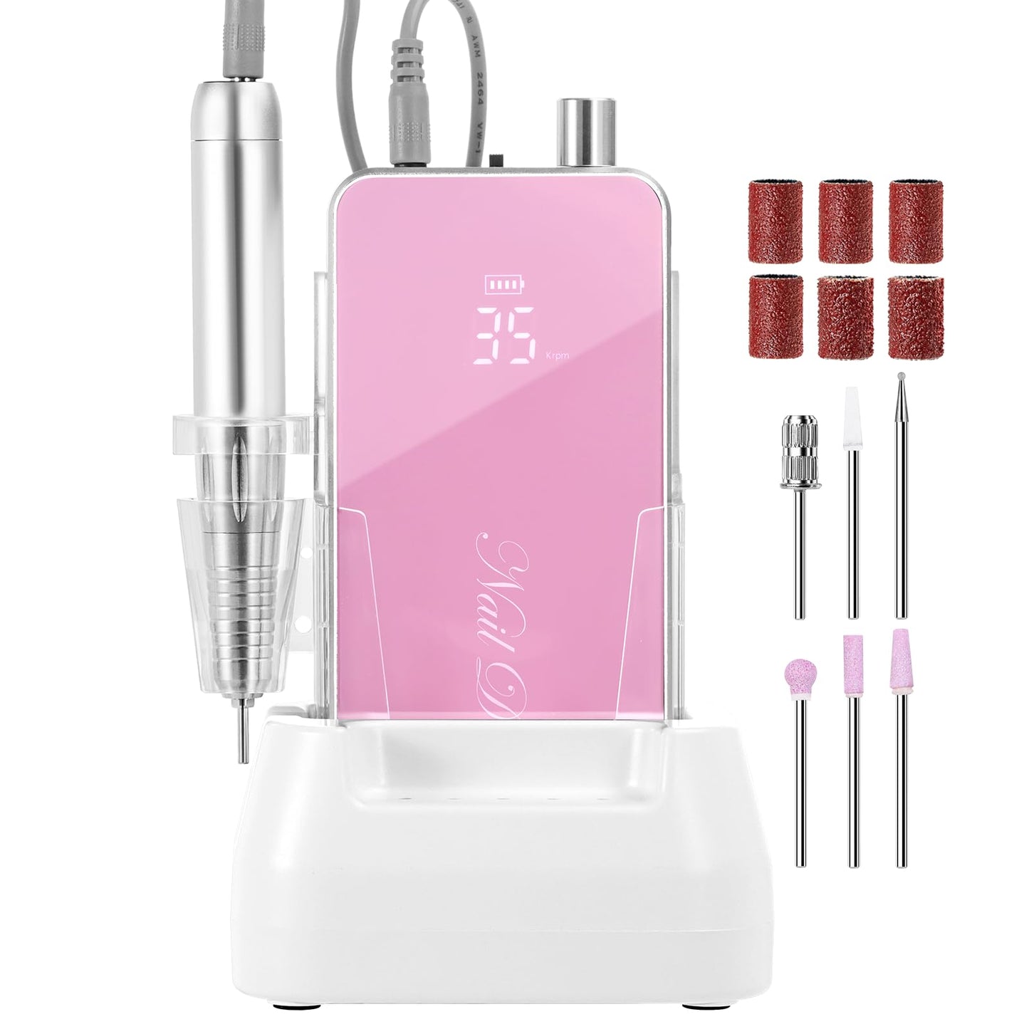 Makartt Professional Nail Drill, 35000RPM Rechargeable Efile with Coreless Motor, Nouvella Electric Nail Filer Machine for Acrylic Gel Removal with Drill Bits Set, Pink