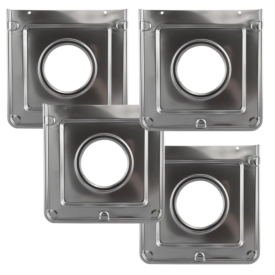 4 Pack - Style J - 9.125" x 9.3125" Square Heavy Duty Chrome Drip Pan -