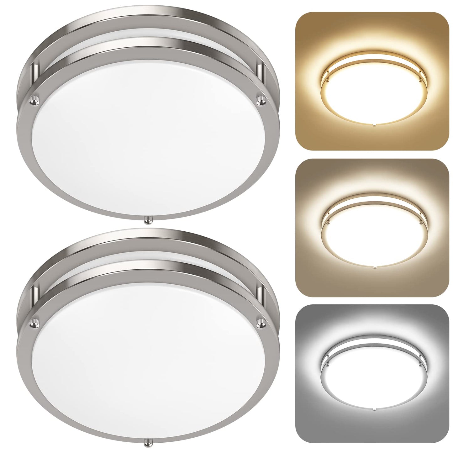 2-Pack 36W LED Ceiling Light Fixture (450W Equiv), 12IN Modern Flush Mount Ceiling Lights, Dimmable Ceiling Lamps Super Bright 3200LM, 3000K/4000K/5000K Adjustable for Bedroom Kitchen Bathroom Hallway