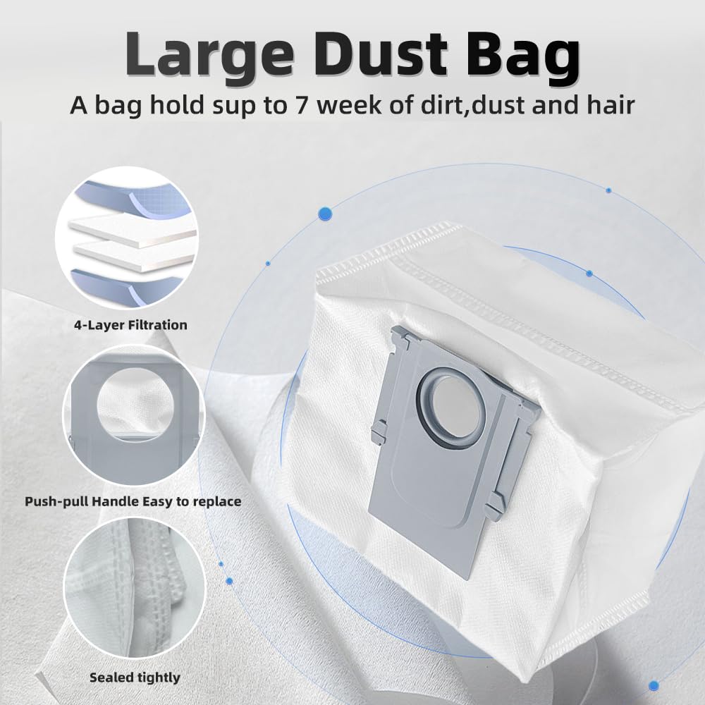 24Pcs Q10 S5+ Accessories Kit Replacement Compatible with Roborock Q10 S5+ /Q10 S5/Q10 x5 /Q10 x5+ Robot Vacuum,2 Main Brush,4 Mop Cloth Pads,6 Side Brushes,4 HEPA Filters,6 Dust Bag,1 Cleaning Tool