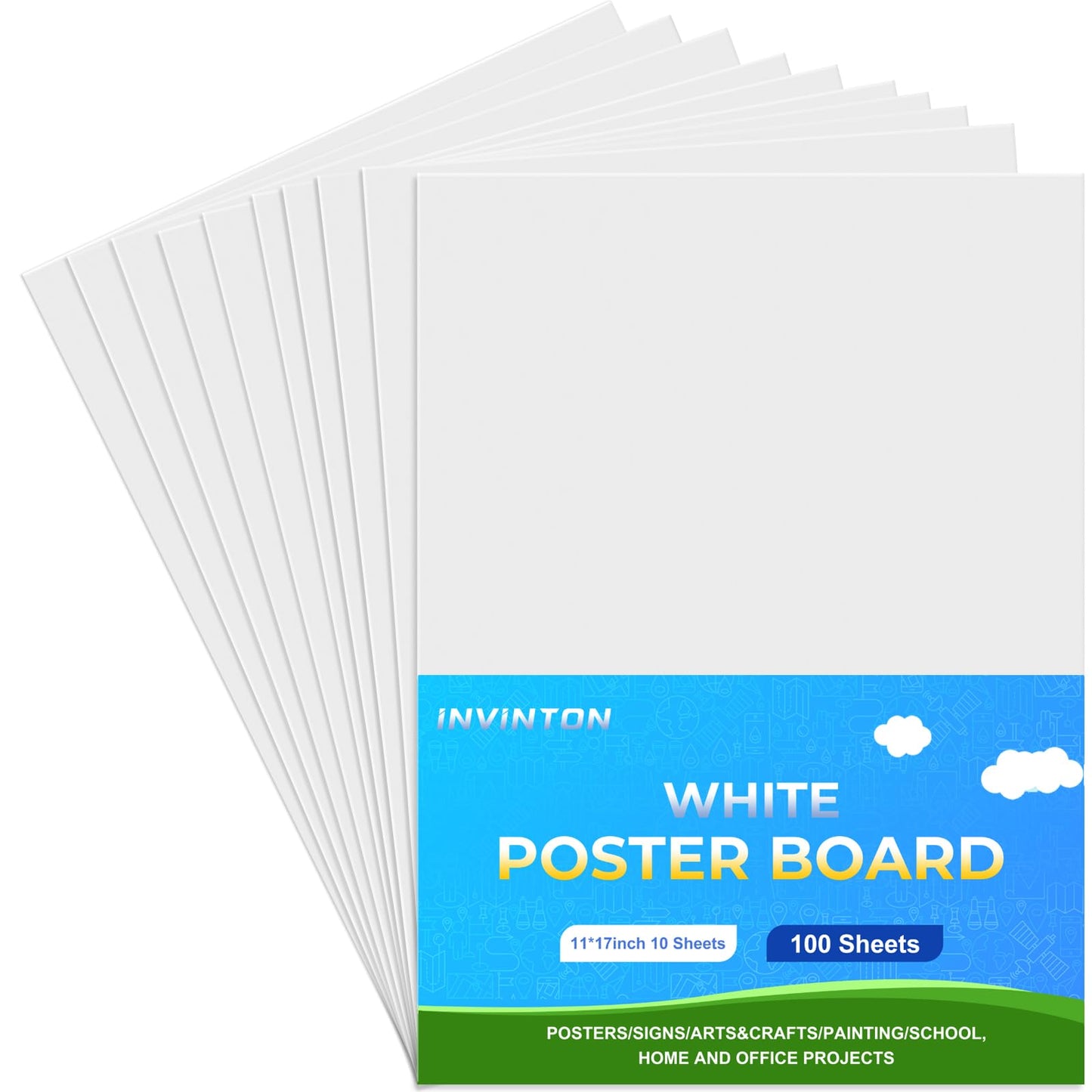 Invinton 100Pcs White Poster Board 11x17, 240G Thickness Poster Board Paper Bulk，for School Arts & Crafts, Signs, Small Posters, Announcements,DIY Art, Painting,and More