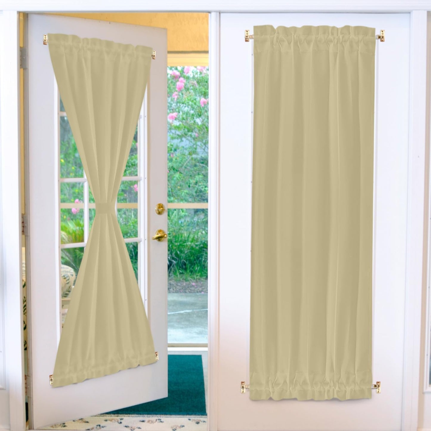 Amazing Drapery Hardware White Swivel Sash Curtain Rods with Brass Ends, Set of 2 (Hardware Included) - Adjustable Length 21-38 Inches, Easy to Install Metal Rods for Doors, Windows, and Sidelights
