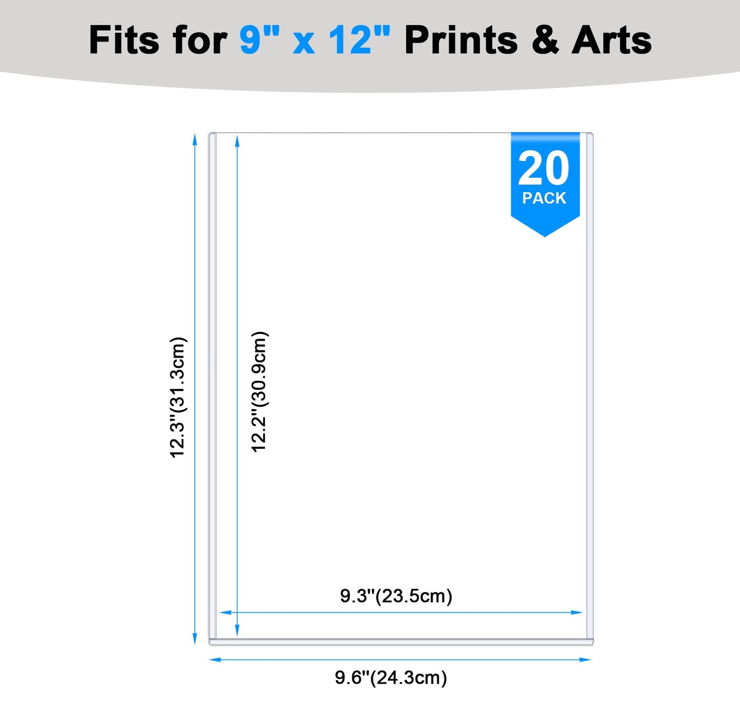 Ndsox 20 Pack 9" x 12" Rigid Print Protectors Clear Hard Plastic Sheet Protectors Top Loading for Photographs, Photo Papers, Posters, Prints, Birth Certificates, Heavy Duty No-Hole Rigid Photo Sleeves
