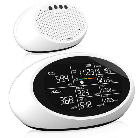 12 in 1 Air Quality Monitor Indoor, Portable Indoor Air Quality Meter for CO2, Temperature (°F), Humidity, VOC, PM2.5, PM1.0, PM10 & Time Display, CO2 Detector for Home