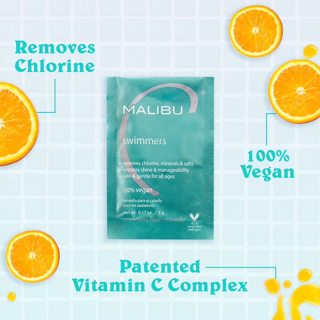 Malibu C Swimmers Wellness Remedy - Restoring & Hydrating Hair Care with Vitamin C Complex - Protects Hair Discoloration from Chlorine and Pool Elements (12 Packets)