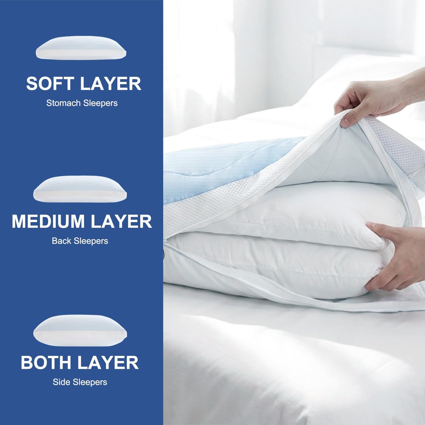 ANT-HOME Cooling Adjustable Pillow for Side, Back, Stomach Sleepers，Customizable Support Pillows for Neck Pain Relief，Standard Size Set of 1 Luxury Bed Pillow.