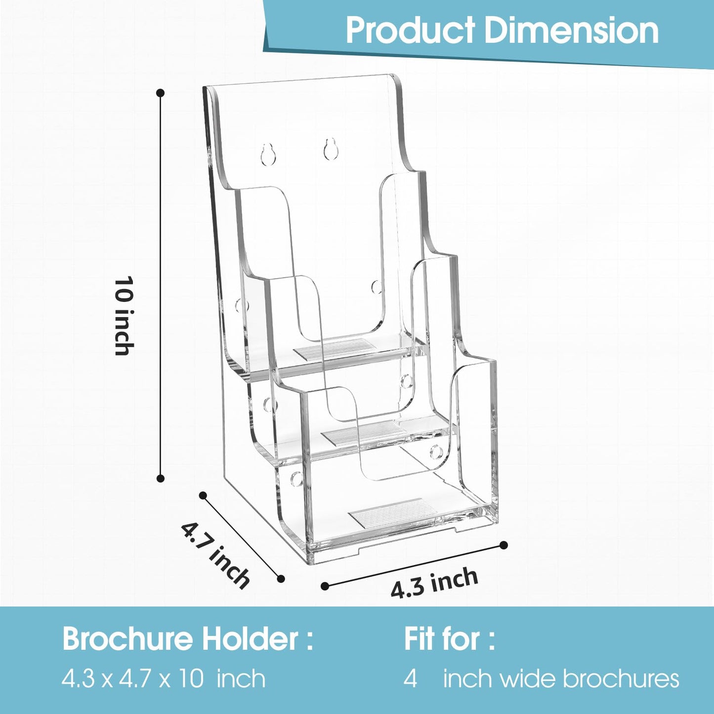 MaxGear Acrylic Brochure Holder, 4 Inch Wide 3 Tier Literature Display Stand, Clear Premium Acrylic Pamphlet Holder, Multi Pocket Wall Mount or Countertop Organizer, Office or Home Use, 6 Pack