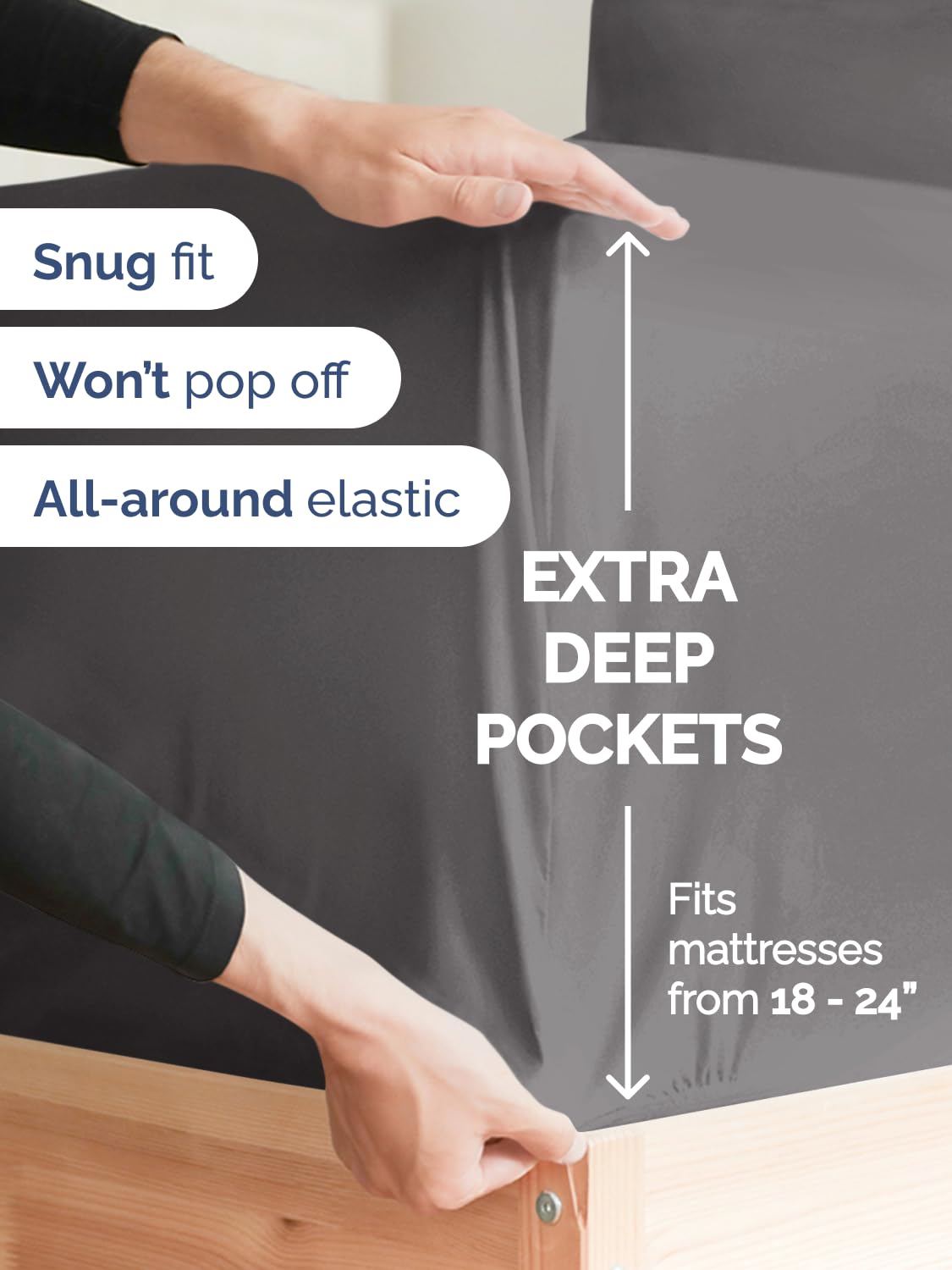 Extra Deep King Sheet Set - 4 Piece Breathable & Cooling Bed Sheets - Easily Fits 18 to 24 inch Mattress - Ultra Soft, Wrinkle & Fade Free with Extra Deep Pockets - Hotel Luxury Bedding - Dark Grey