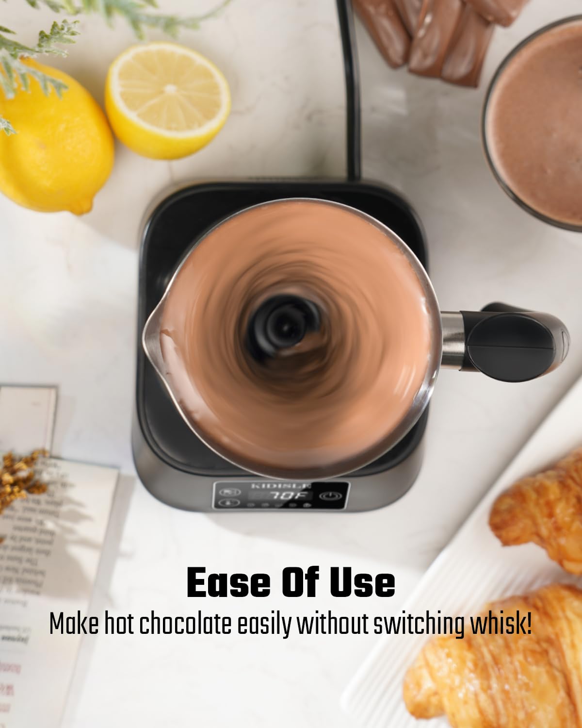 KIDISLE 5-in-1 Milk Frother and Steamer, 17oz Detachable Stainless Steel Jug, 4 Adjustable Temperatures 130°F-160°F, Hot & Cold Foam Maker, Hot Chocolate Maker, Dishwasher Safe