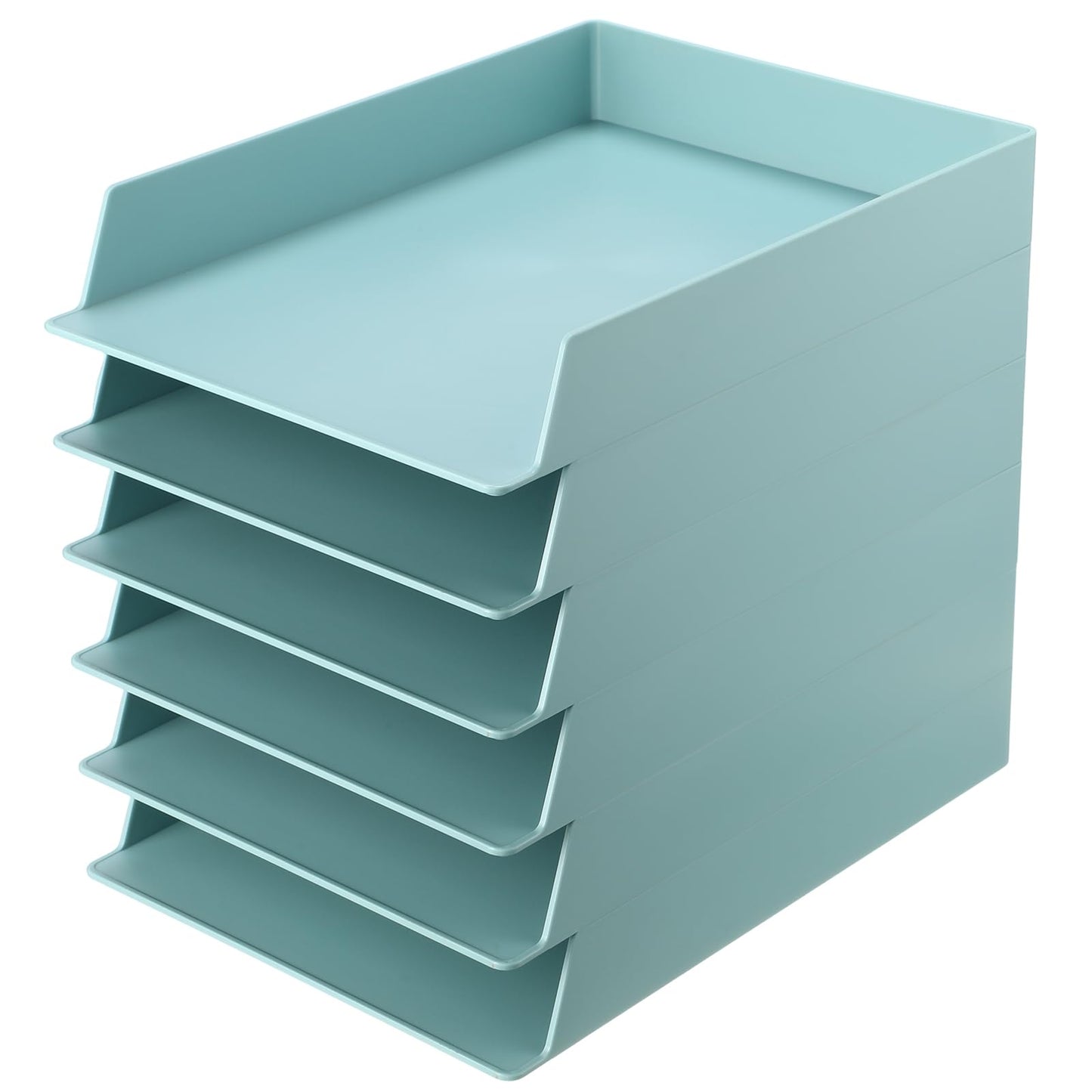 Tatuo 6 Pack Stackable Paper Trays Plastic Letter Tray Desk Organizer Paper Holder Organizer Storage Office Desk Accessories for Classroom Magazine File Documents 12.8 x 9.45 x 1.97, Blue Green