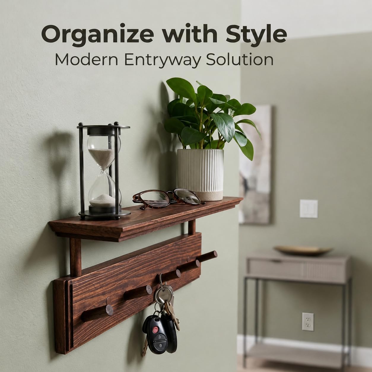 Matías Coat Rack Wall Mount with Shelf, 18 Inch Solid Wood Peg Rail, Wall Mounted Coat Rack with 5 Hooks, Wall Mount Shelf for Entryway, Bathroom or Bedroom (Walnut)
