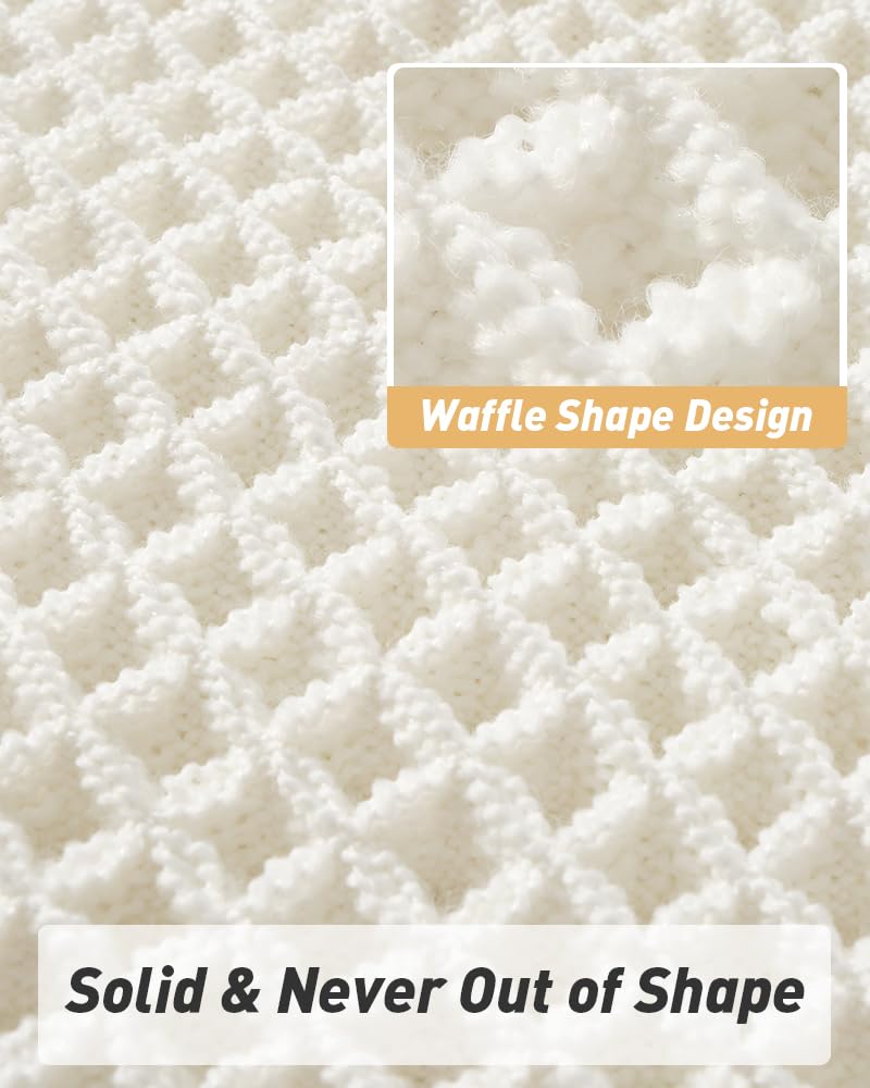 AMOAMI Upgraded Waffle Runner Rug Super Absorbent Non Slip Bath Mats for Bathroom Floor, Washable Boho Bathroom Runner Rug with Tassels, Ideal for Hallway Bedroom Laundry Room, 2' x 6', White