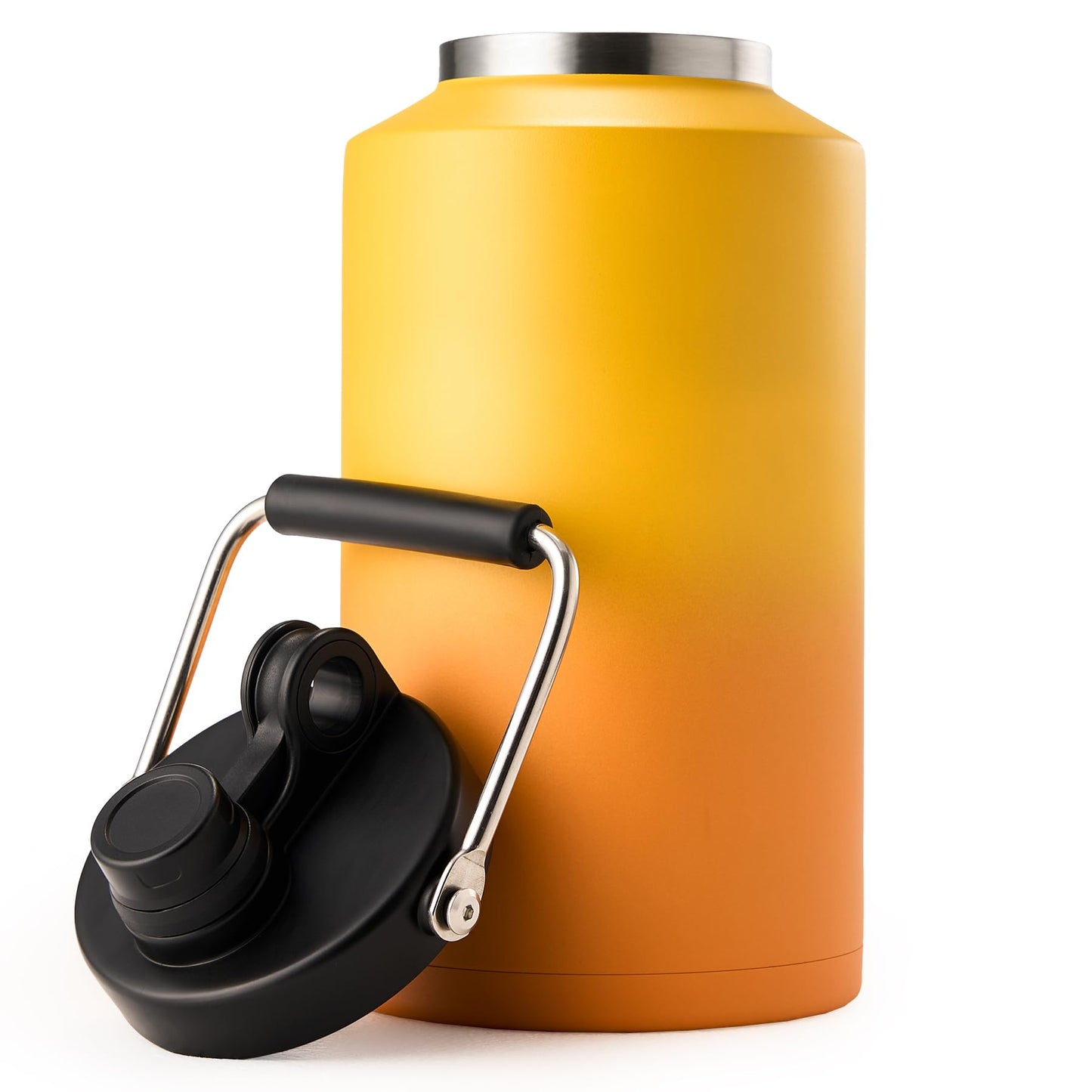 Kerilyn Insulated Gallon Jug with Handle, One Gallon, 128oz Stainless Steel, Large Double Vacuum Water Bottle for Hot & Cold Drinks, Wide Mouth, Sweat Proof, Great for Travel, Camping, Orange