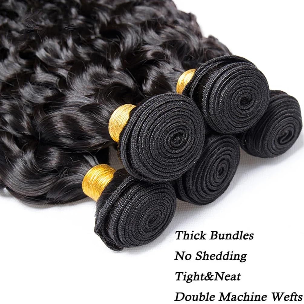 12A 4 Bundles Water Wave Human Hair (16 18 20 22 Inch) 100% Unprocessed Weave Brazilian Human Hair Bundles Full And Thick Virgin Hair Extensions Natural Color