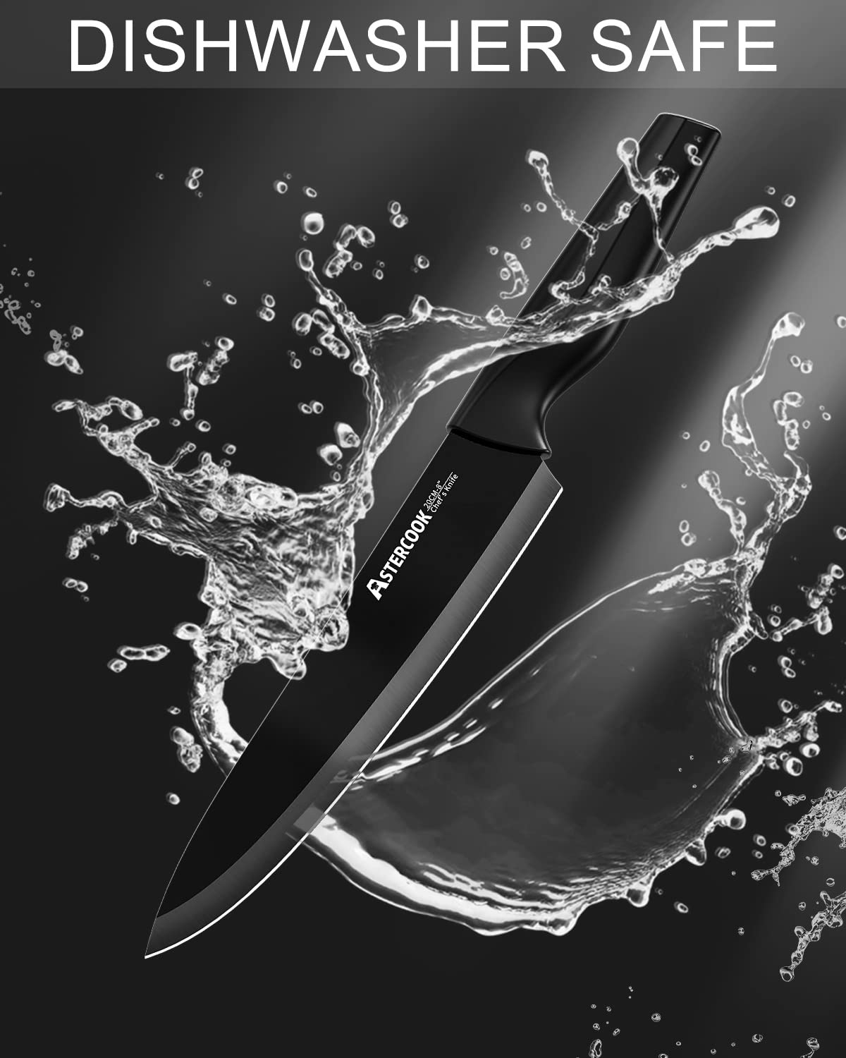 Astercook Knife Set, Kitchen Knife Set with Built-in Sharpener Block, Dishwasher Safe, 15 Pieces German Stainless Steel Knife Block Set, Black Perfect Kitchen Gifts for Mom Dad