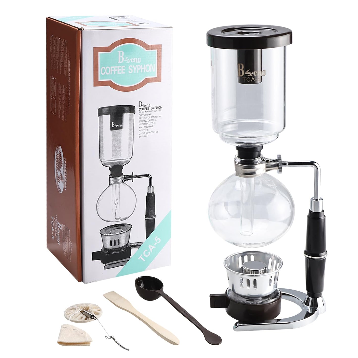 Amarine 5-Cup Tabletop Siphon Coffee Maker, 16 Ounce, Clear with Alcohol Burner (TCA-5)