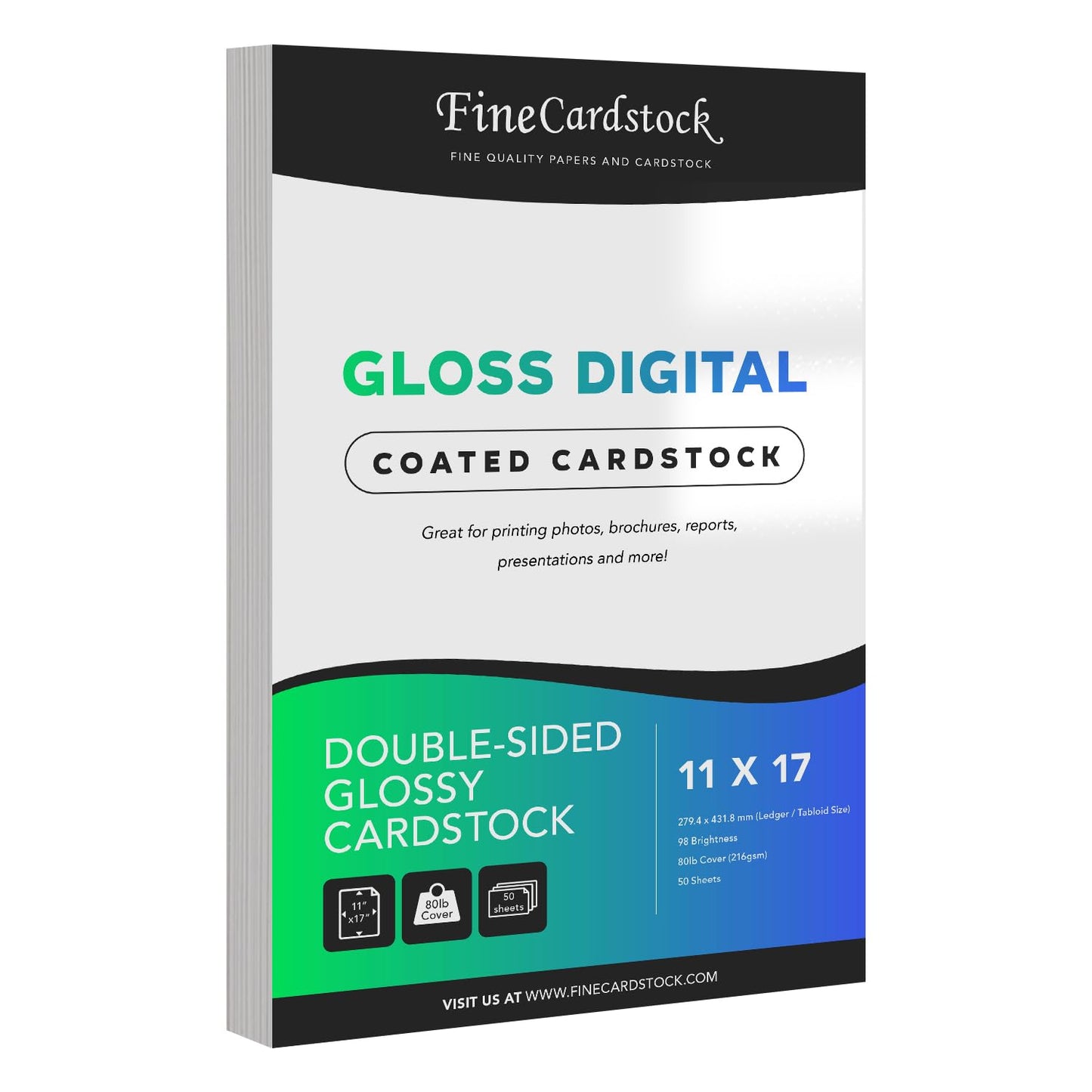 Double-Sided Heavyweight Gloss Digital C2S Cardstock – Perfect for Color Laser Printing, Flyers, Brochures, Photos | 11" x 17" | 80lb Cover | Acid Free, Glossy Coated on Both Sides | 50 Sheets