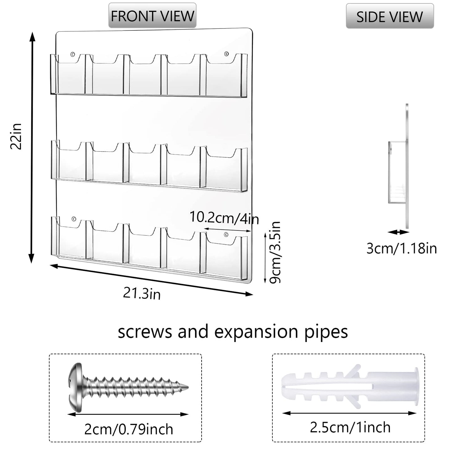 15 Pockets Clear Acrylic Brochure Pamphlet Holder Brochure Display Stand Business Tri Fold Brochure Multi Slot Holder Rack Wall Mount Pocket for Literature Menu Document Flyer Advertise Supplies