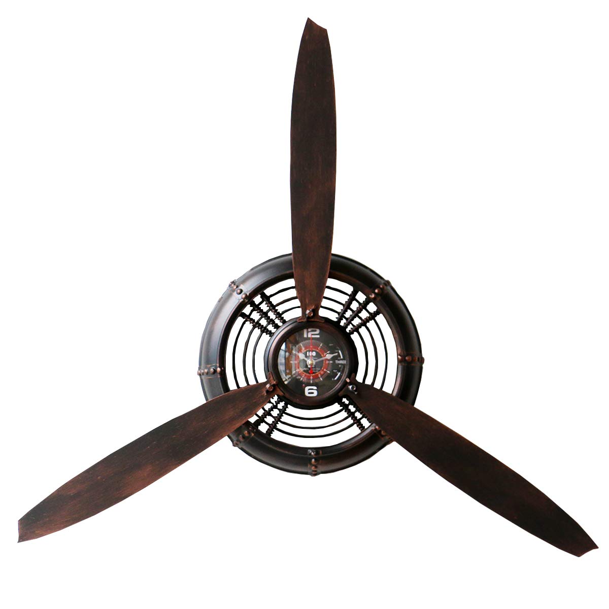 AOROTOE Metal Wall Decor Art Antique Airplane Propeller Aviation Wall Clock for Living Room Bedroom Rustic Wall Sculptures Brown 29.5×26.4 inches