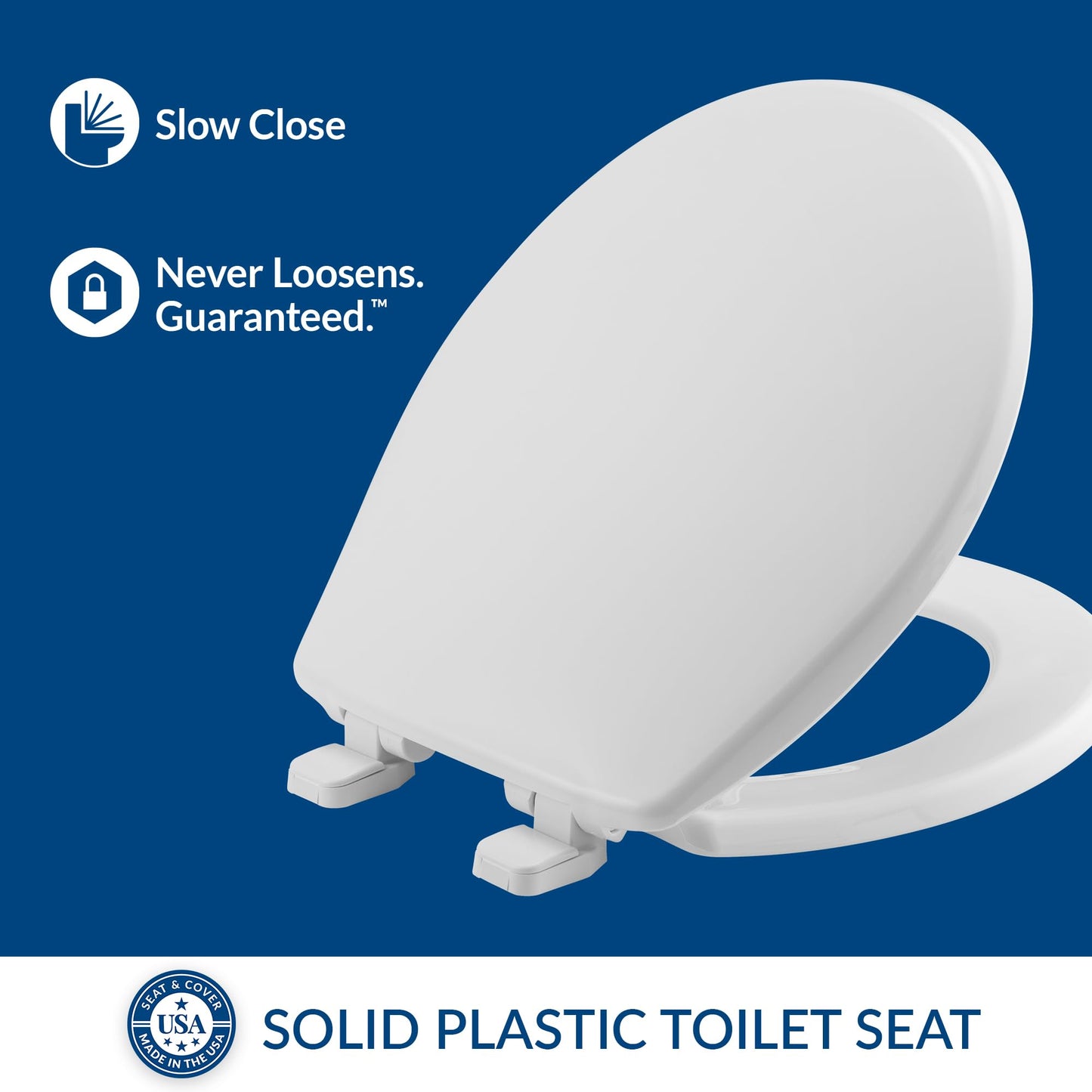 Mayfair Caswell Modern Slow Close Toilet Seat, Durable Plastic Seat, Made in USA, Round, White