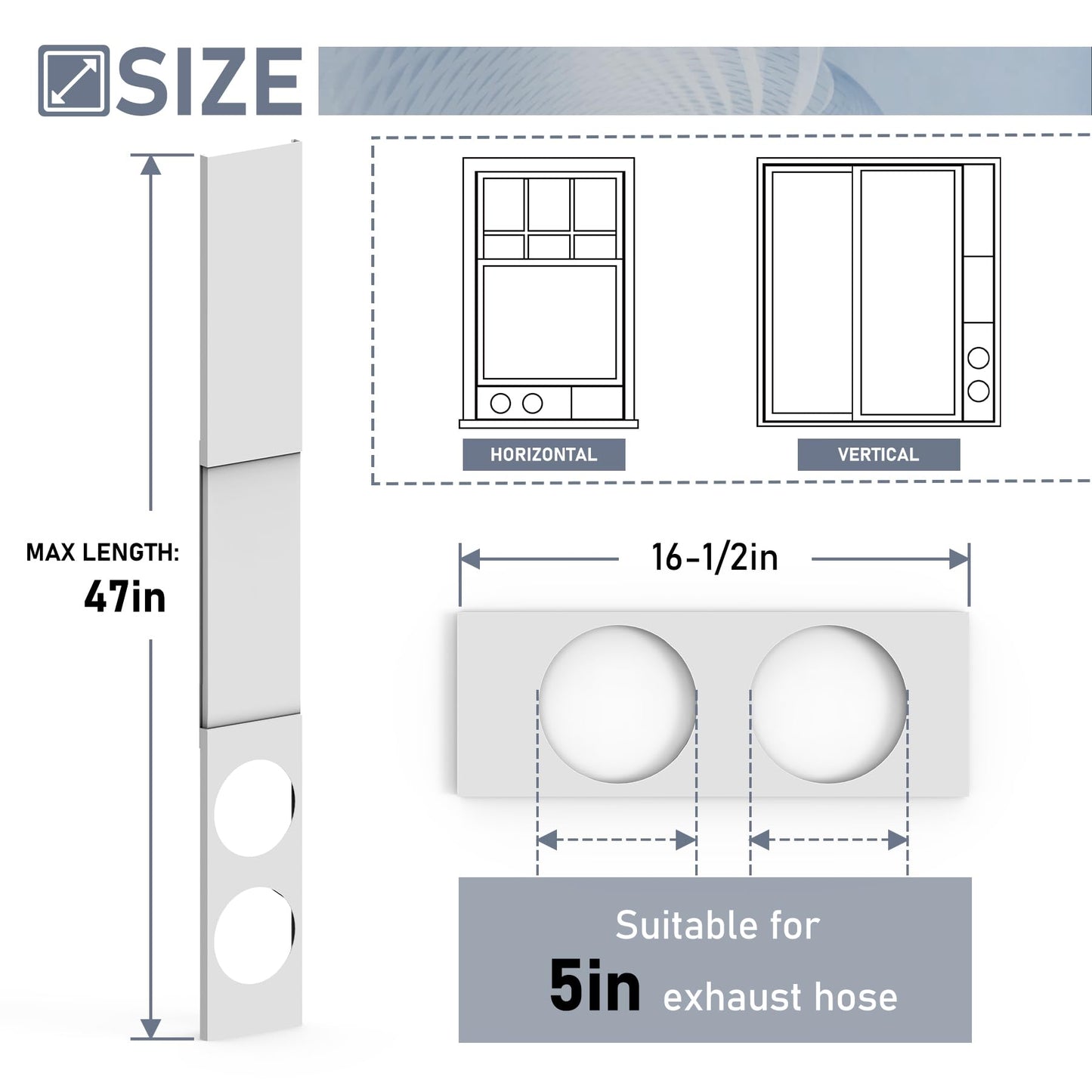 Flamorrow Dual Hose Portable Air Conditioner Window Kit, Adjustable Window Seal Plates for 5" Diameter Exhaust Hose, Sliding AC Window Vent Kit with Foam Seal Strip, White