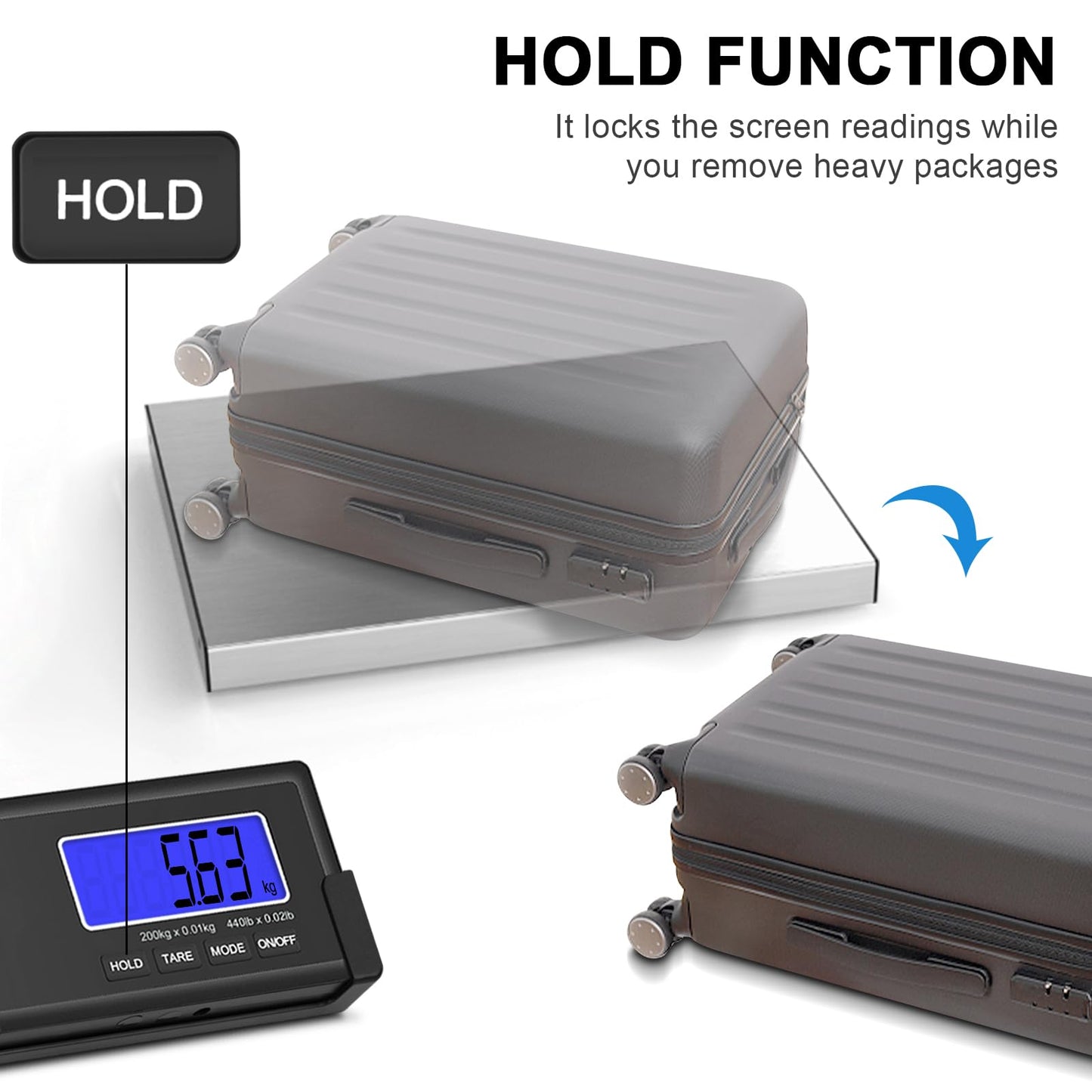 THINKSCALE 440lbs/10g Shipping Scale, Wireless LCD Displays, Heavy Duty Weight Scale Postal Scale, Stainless Steel Large Platform, Scale for Packages, Luggage Scale