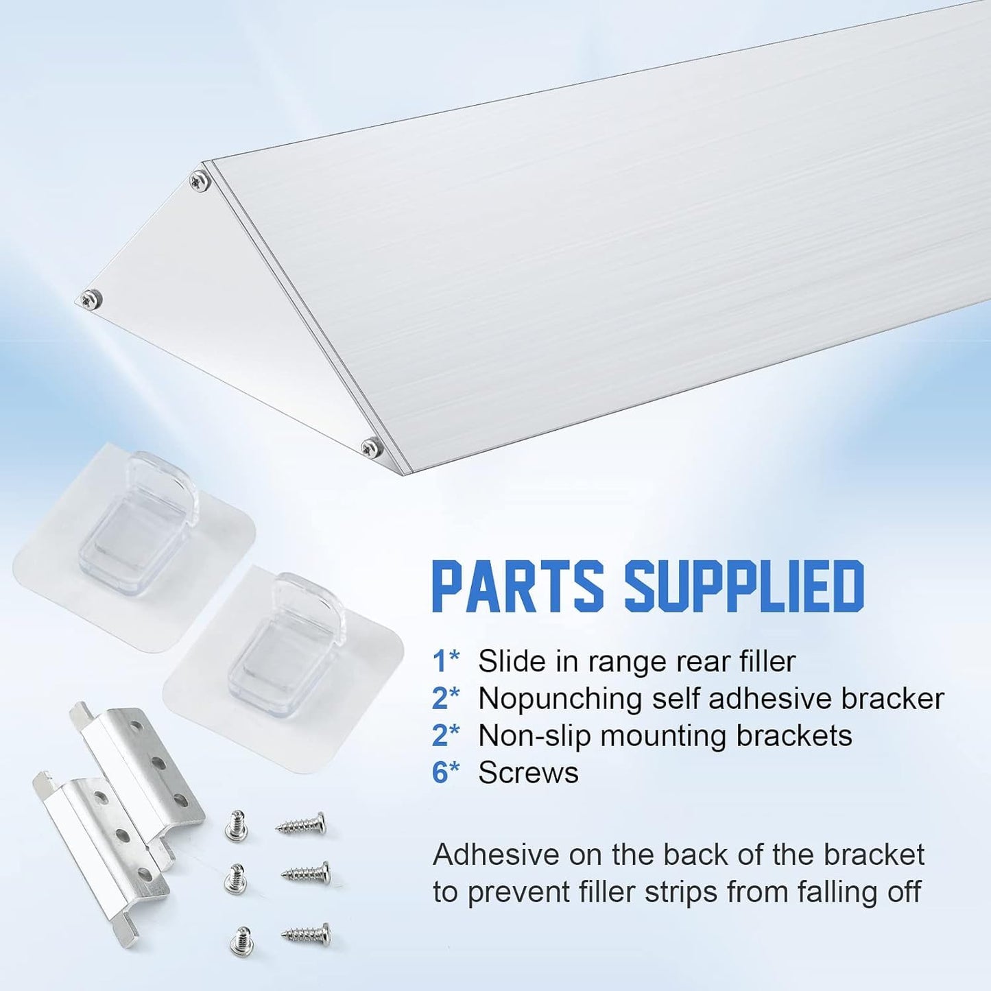30" Slide-in Range Rear Filler Kit W10113901A, Stove Gap Universal Triangular Filler Strip, Cooktop Trim Kit Between Stove and Backsplash for Whirlpool & Most Brand, Durable Aluminum, Silver