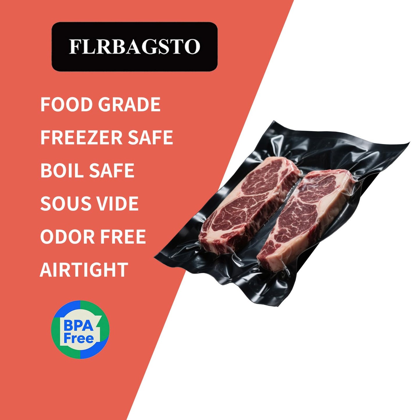 FLRBAGSTO Black and Clear Vacuum Sealer Bags 15" x 20", 5.5 Mil Precut Vacuum Seal Bags for Food Storage, Sous Vide, and Meal Prep, Heavy Duty Commercial Grade, 50 Count