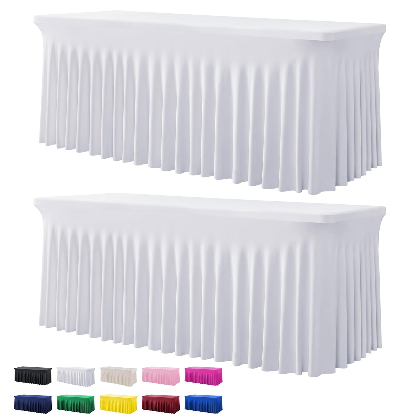 2 Pack White Spandex Table Clothes for 6 Foot Rectangle Tables, Wrinkle Free Fitted Table Cover 6ft Stretch Tablecloths Desk Skirt for Parties Weddings Birthday Banquet Baby Shower