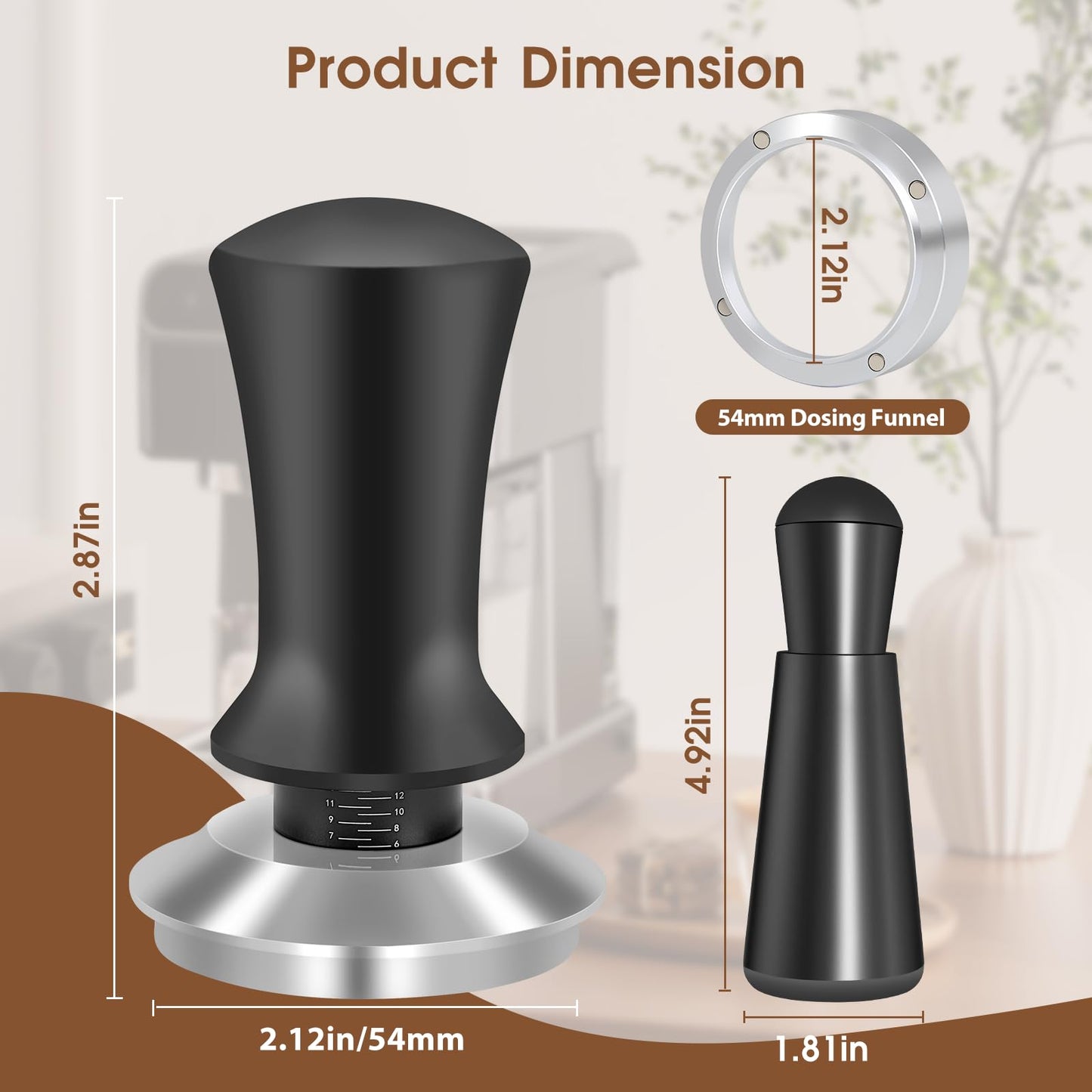 Reoszeank 54mm Espresso Accessories Kit, Spring Loaded Calibrated Tamper, WDT Tool and Dosing Funnel Set Fits Breville 54 mm Espresso Coffee Machines and Portafilter