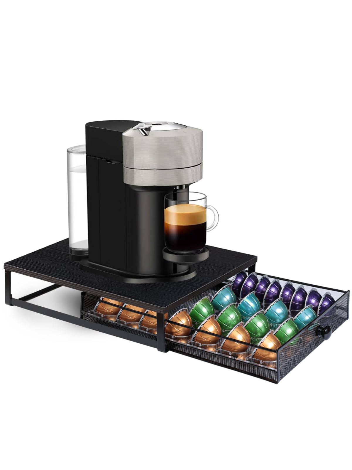 Sedegn Coffee Pod Holder Drawer Organizer Capsules Storage Organizer with Sliding Drawer Compatible For Pods, Holds up to 56 Small or 28 Big Pods Black