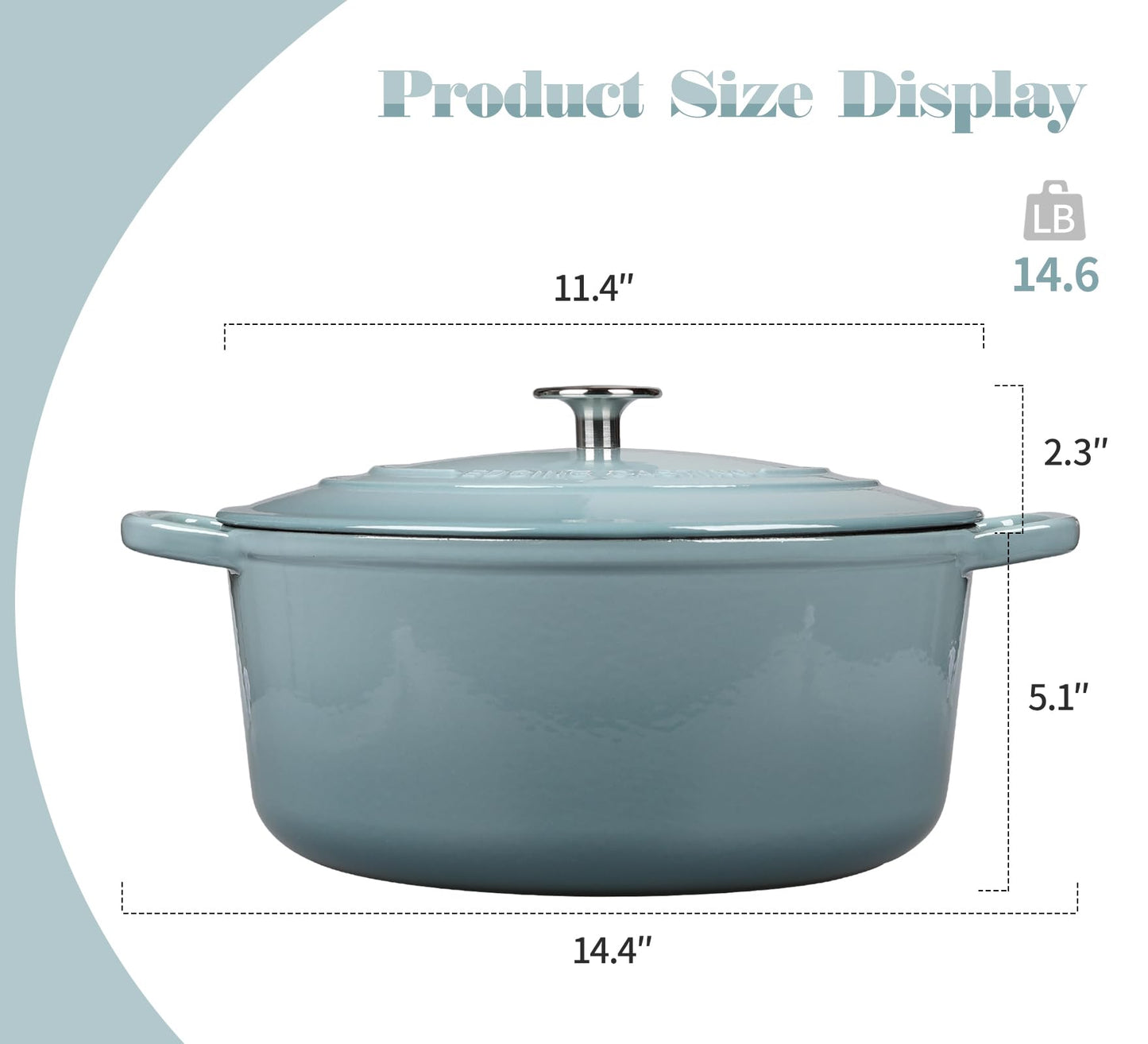 EDGING CASTING Enameled Dutch Ovens Cast Iron Dutch Oven Pot with Lid for Bread Baking, Cook, Dual Handle, 7 Quart, Seasalt