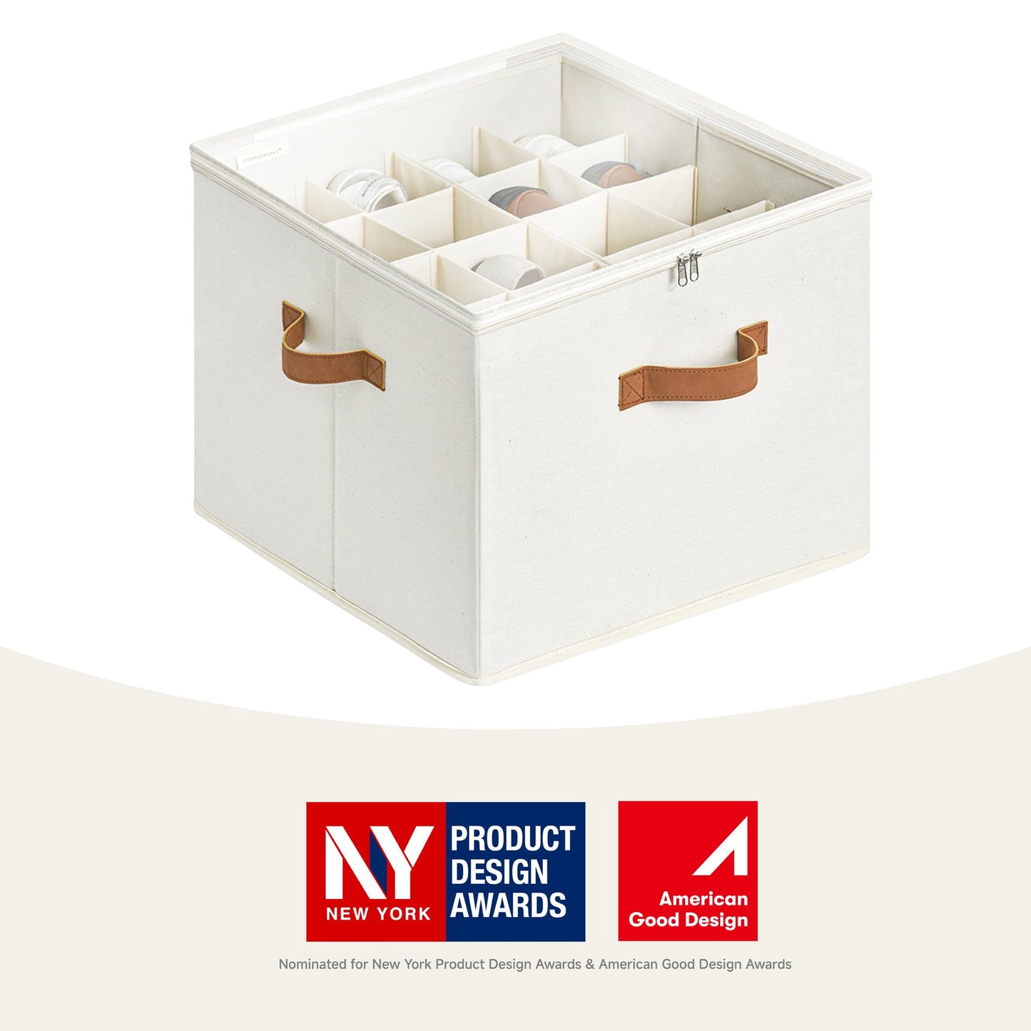 StorageWorks Shoe Organizer for Closet, Shoe Storage Cubby Containers with Adjustable Dividers and Clear Cover, Fits up to 16 Pairs, Foldable Shoe Storage Box for Closet, Entryway, Beige