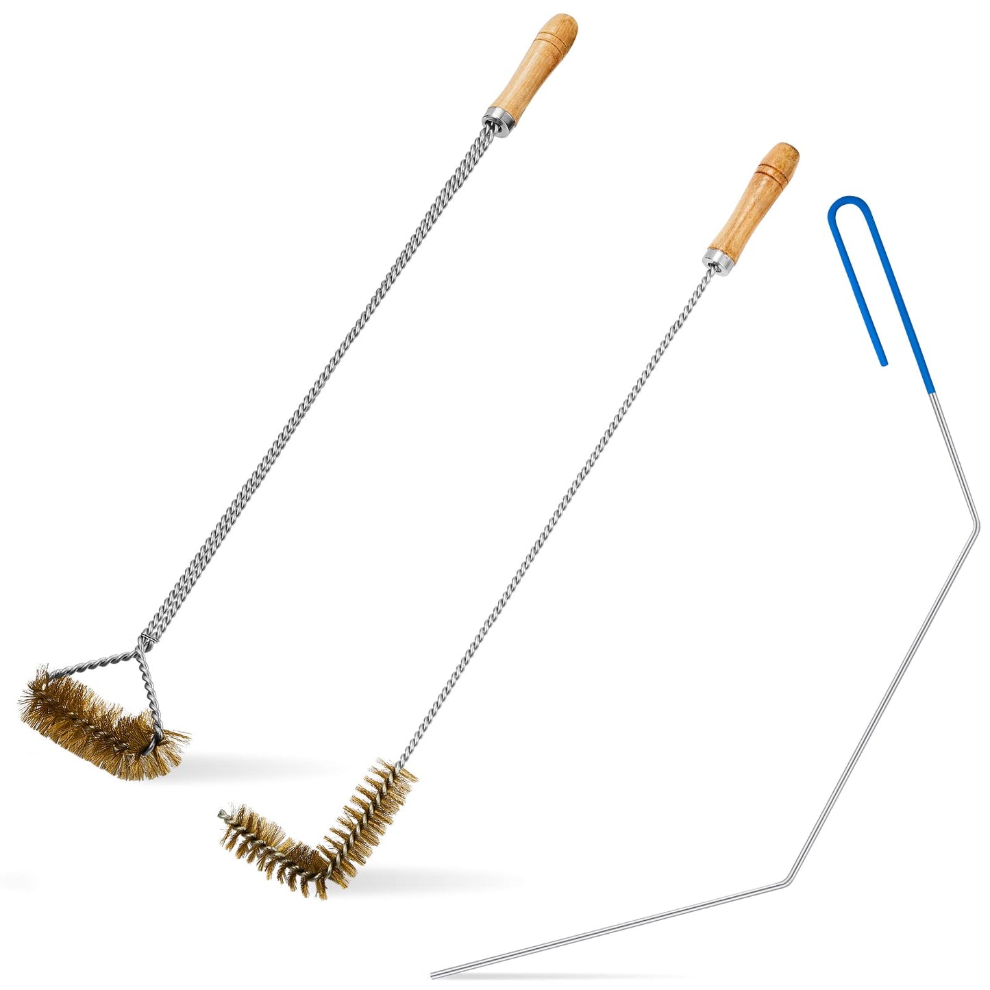 Nuenen 3 Pieces Fryer Cleaning Tools Including L Shaped Fryer Cleaning Brush, Deep Cleanout Rod and Long Handle Basket Brush, Good to 750f for Restaurant Accessories