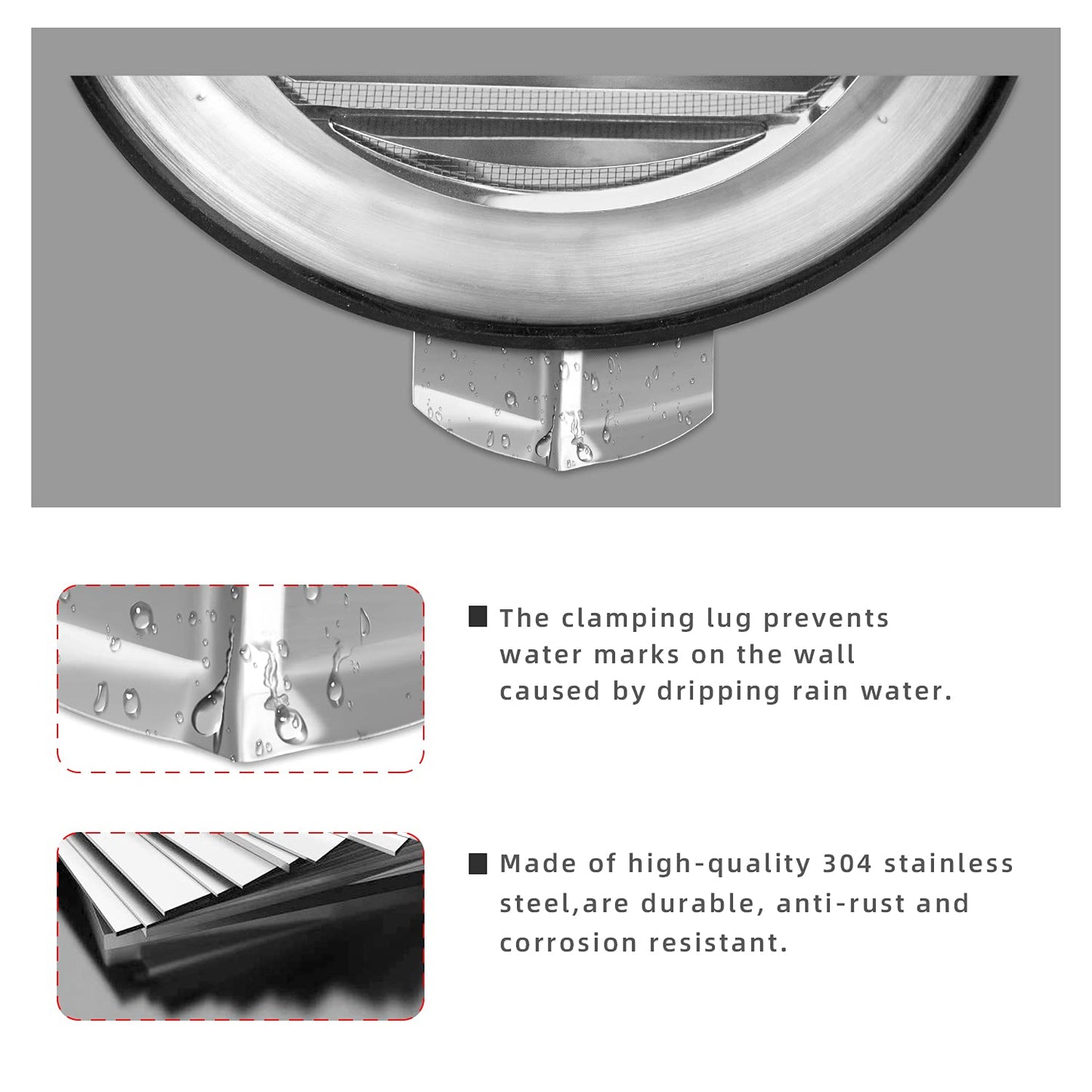 FRESH SPEED 7-Inch Round Stainless Steel Dryer Vent Exhaust Vent Covers for Home-Diameter 180mm