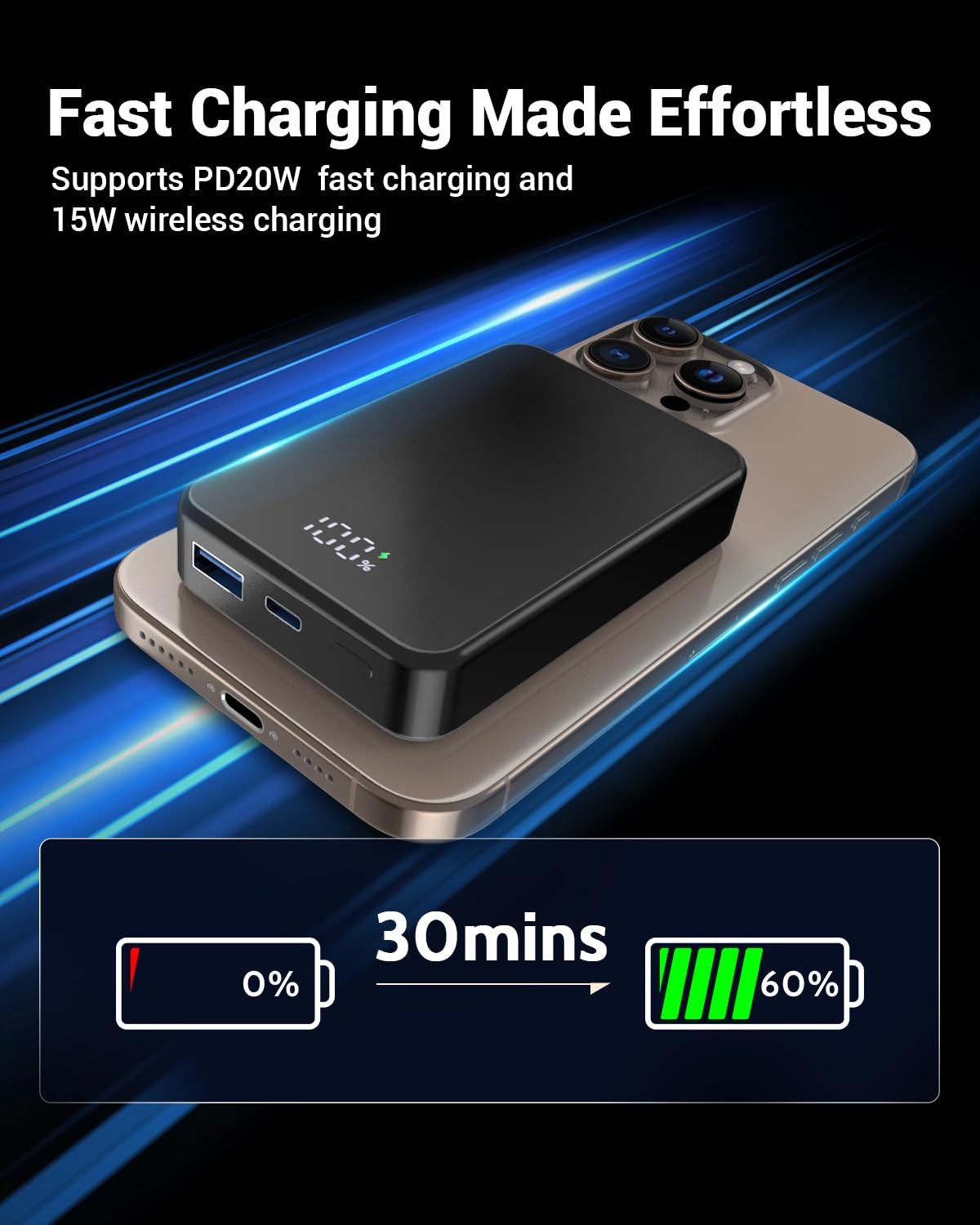 Magnetic Power Bank 26800mAh for Magsafe Portable Charger, Aluminum Alloy casing Large Capacity 20W USB-C in&Out Wireless Fast Charging Battery Pack for iPhone 17/16 Pro Max/15/14/13/12 Series, Black