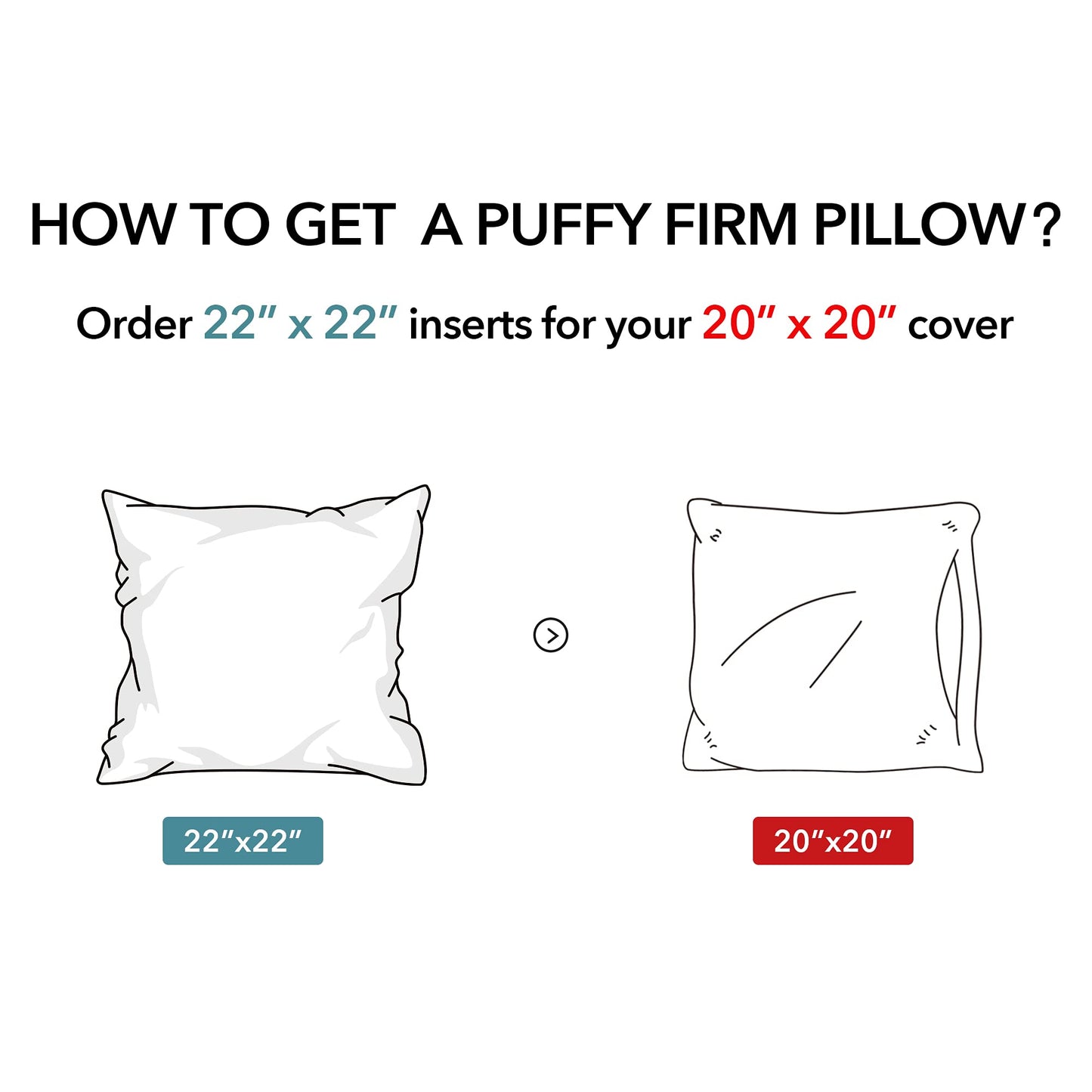 Oubonun 22 x 22 Throw Pillow Inserts (Set of 2) with 100% Cotton Cover - 22 Inch Square Interior Sofa Decorative Pillow Insert Pair - White Couch Pillow