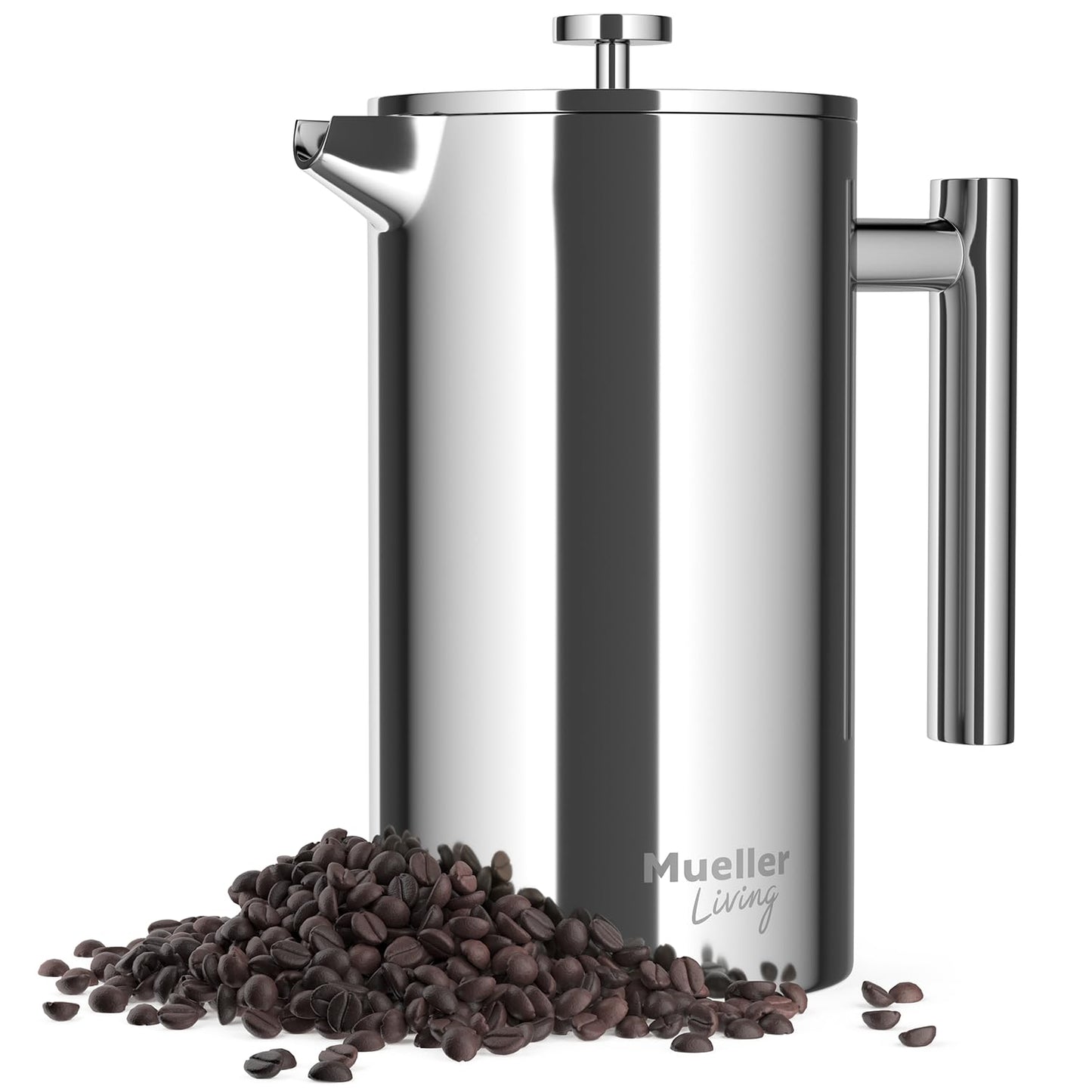 MuellerLiving French Press Coffee Maker 34oz, Stainless Steel French Press Coffee, 4 Filter Heat Resistant Double Insulated, Rust-Free, Food Grade, Dishwasher Safe Coffee Pot