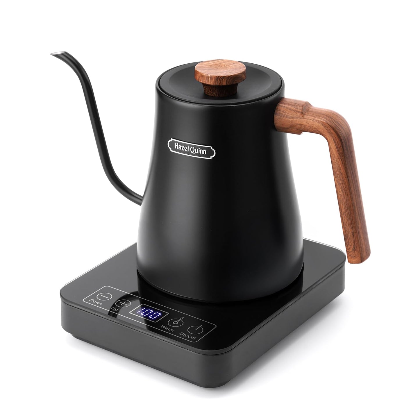 Hazel Quinn Gooseneck Electric Kettle - 0.8L / 27oz, Precise Temperature Control, 4-Hour Keep Warm, 1000W Fast Boil, 304 Stainless Steel Interior, Ideal for Coffee & Tea - Black