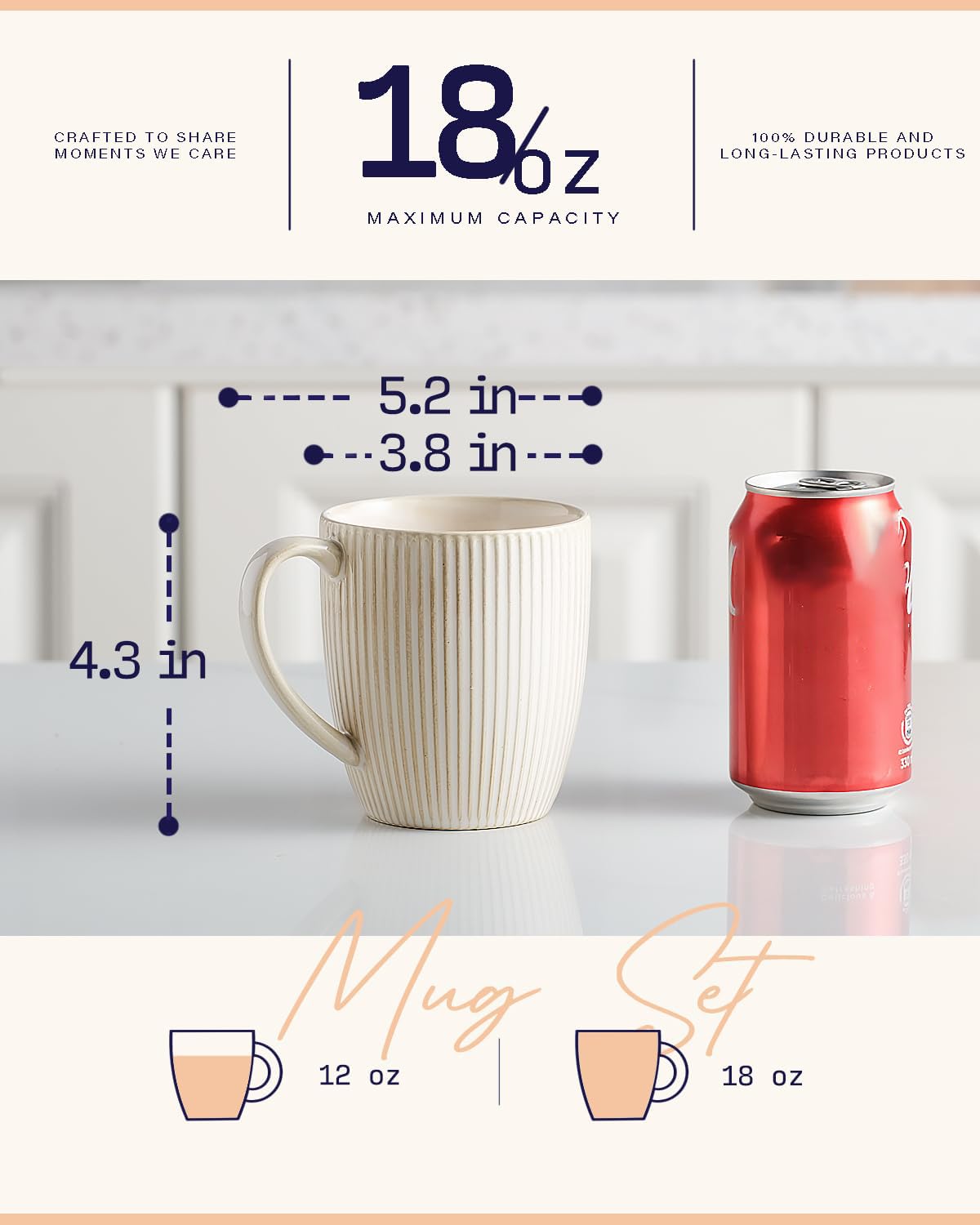 getstar Large Coffee Mugs 18 OZ Set of 4 with Big Handles, Father Day Gifts Ceramic Coffee Mug Microwave and Dishwasher Safe, Coffee Cups Ceramic