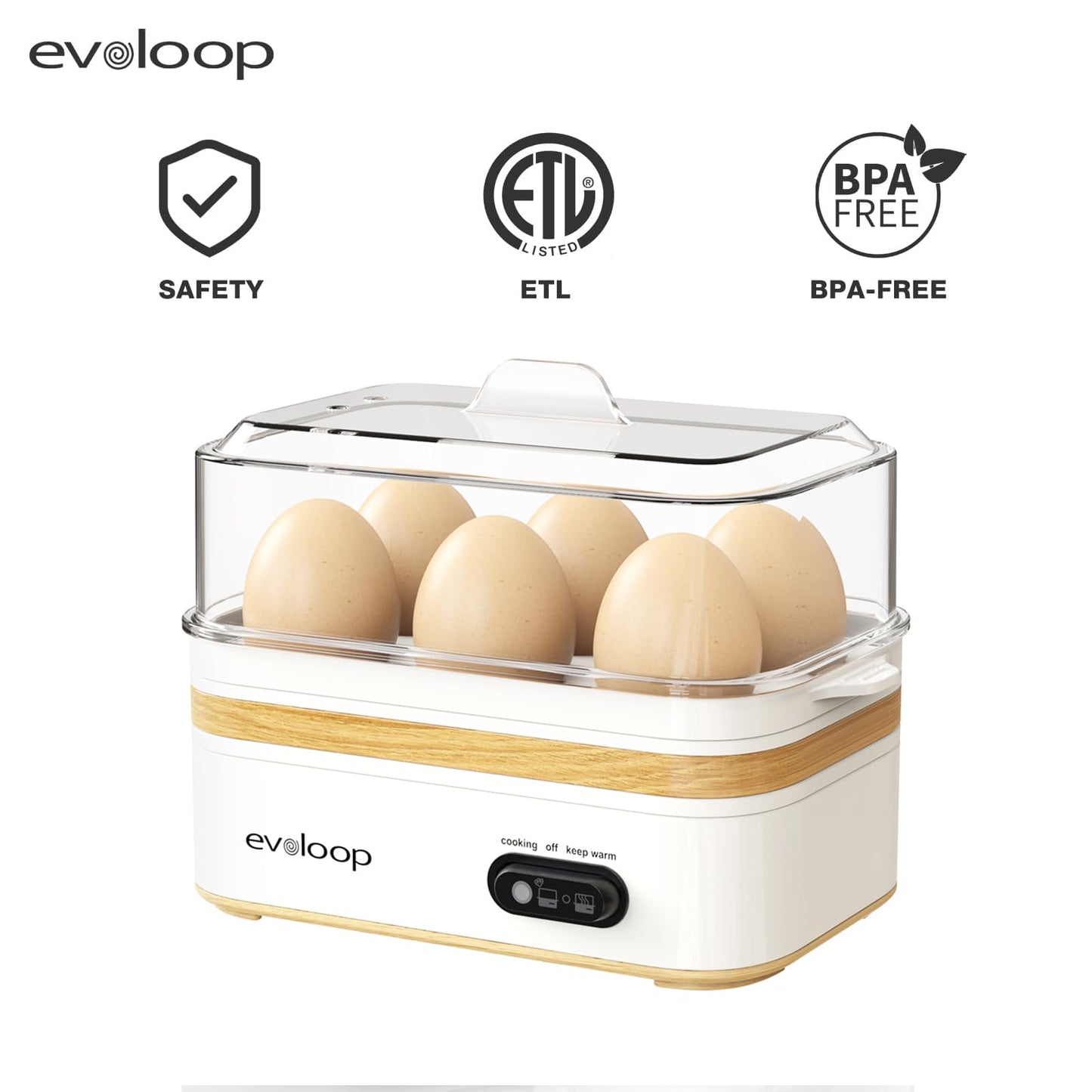 Rapid Egg Cooker Electric 6 Eggs Capacity, Soft, Medium, Hard Boiled, Poacher, Omelet Maker Egg Poacher With Auto Shut-Off, BPA Free-White