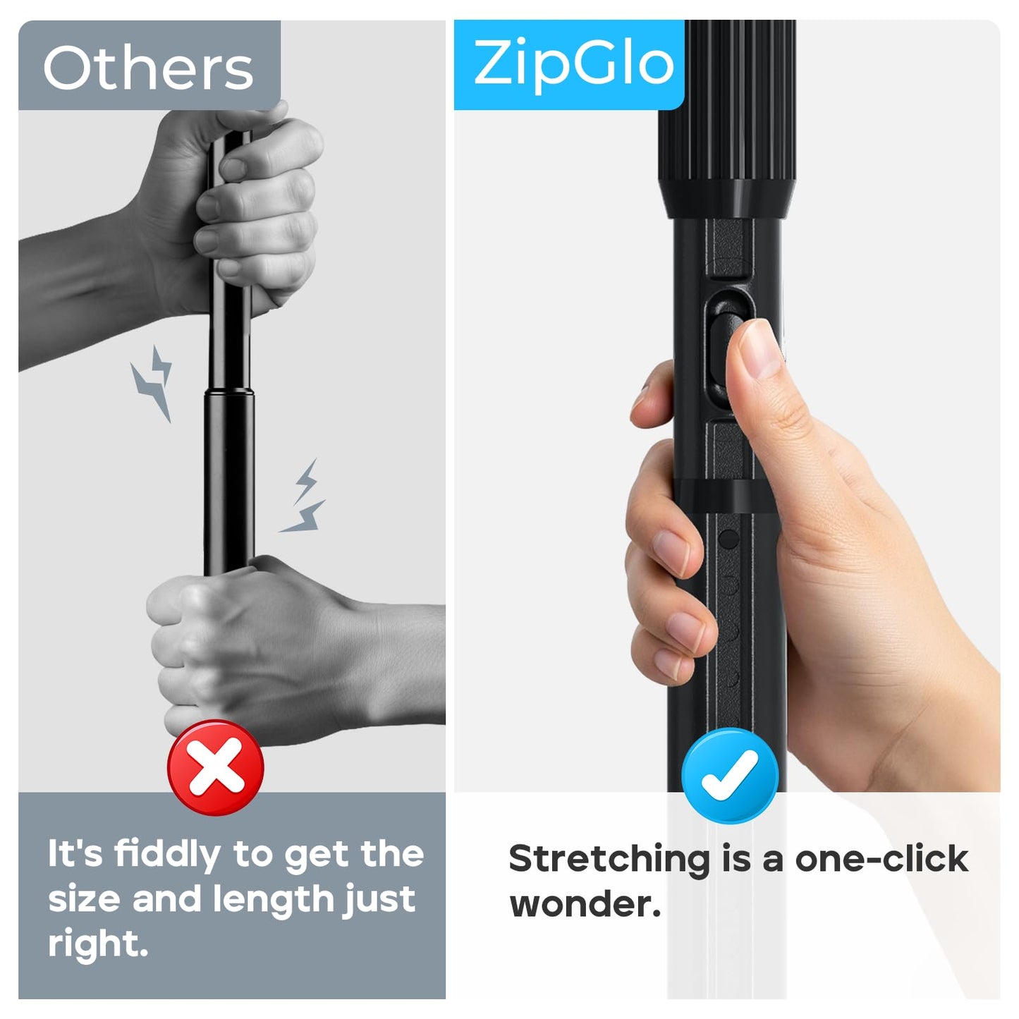 ZipGlo Black Tension Curtain Rod 41-126 In(4-10Ft), Long Curtain Rod No Drilling for Window or Bathroom,Outdoor Tension Rods for Patio, Heavy Duty Shower Rod,Rod Diameter 1.26In-One-bond stretching