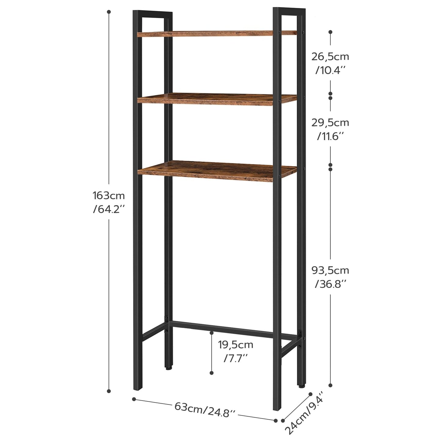 HOOBRO Over The Toilet Storage, 3-Tier Bathroom Organizer Shelf Over Toilet, Freestanding Bathroom Storage Shelves, Space Saver, Easy to Assemble for Room, Rustic Brown and Black BF41TS01