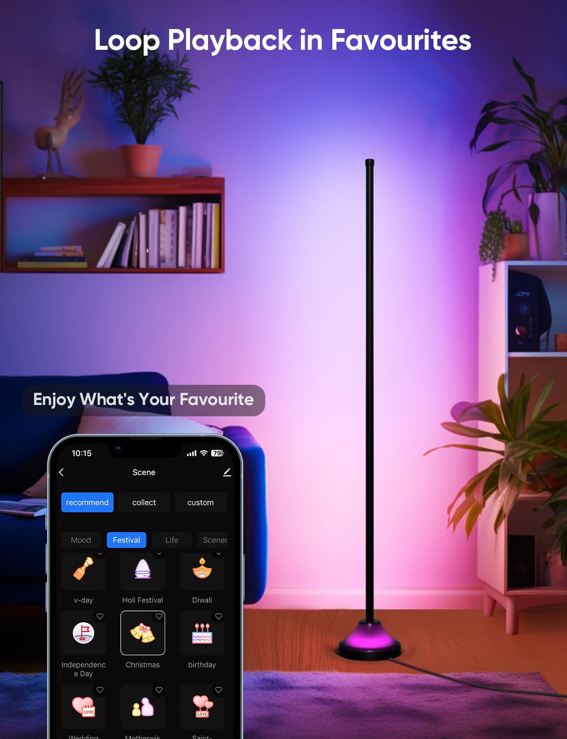 APPECK Smart RGBW Floor Lamp, 1000 lm LED Standing Lamp with APP Control, Dimmable Modern Corner Floor Lamp for Living Room, Bedroom, Compatible with Alexa