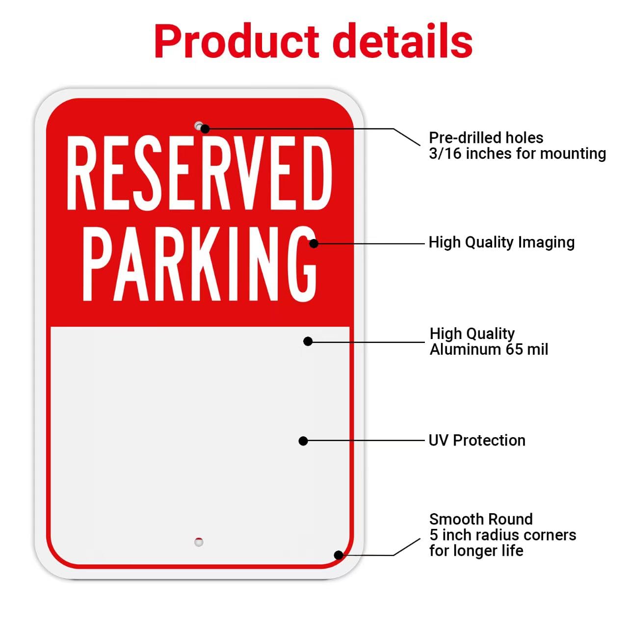 (4 Pack) Large Reserved Parking Sign, 18"x12" Reflective Aluminum Metal Write-On Sign, Rust-Free, Weather Resistant, Weatherproof, Easy to install